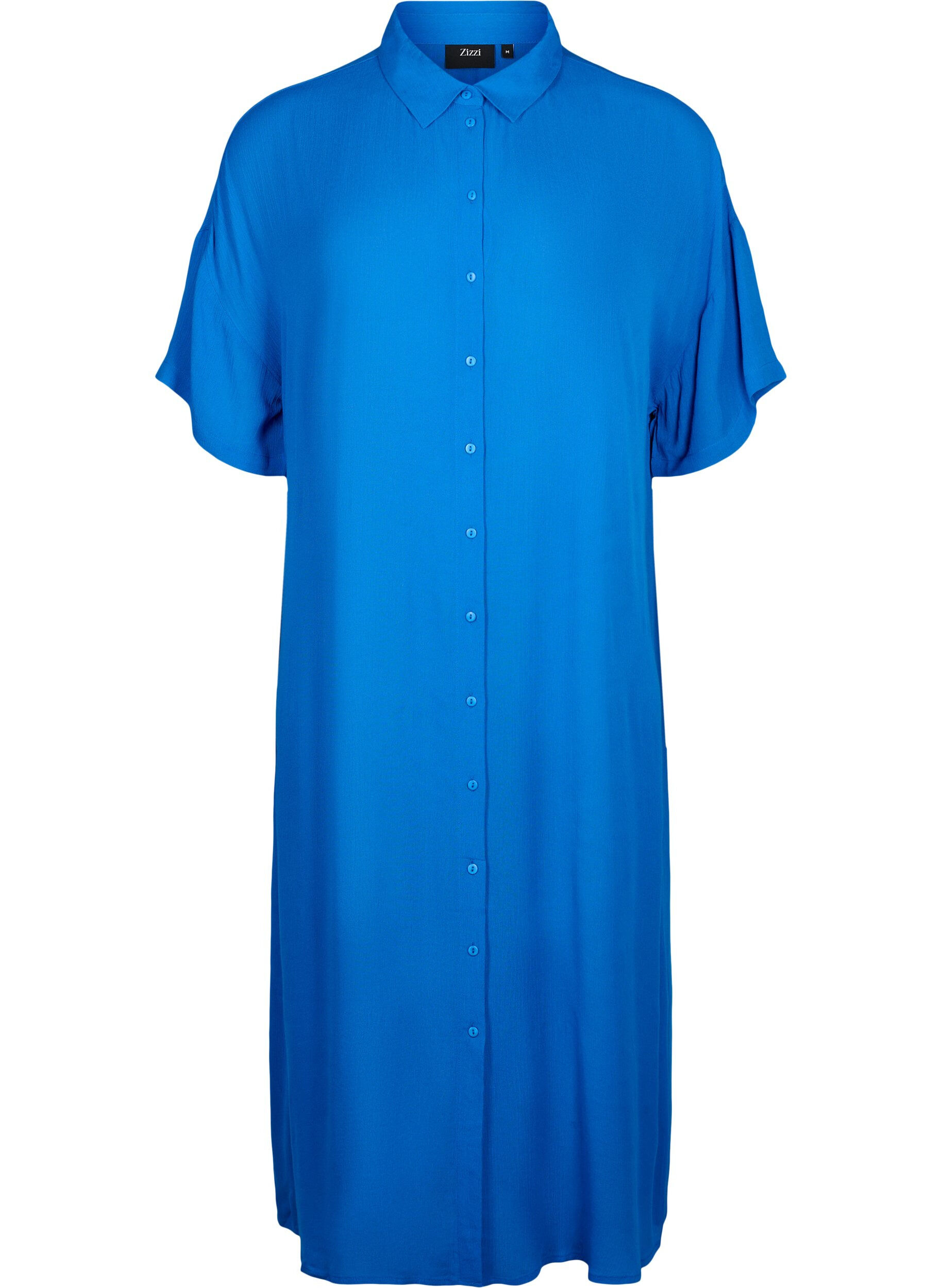 Zizzi Robe chemise &agrave; manches courtes en viscose, Victoria blue, Packshot image number 0