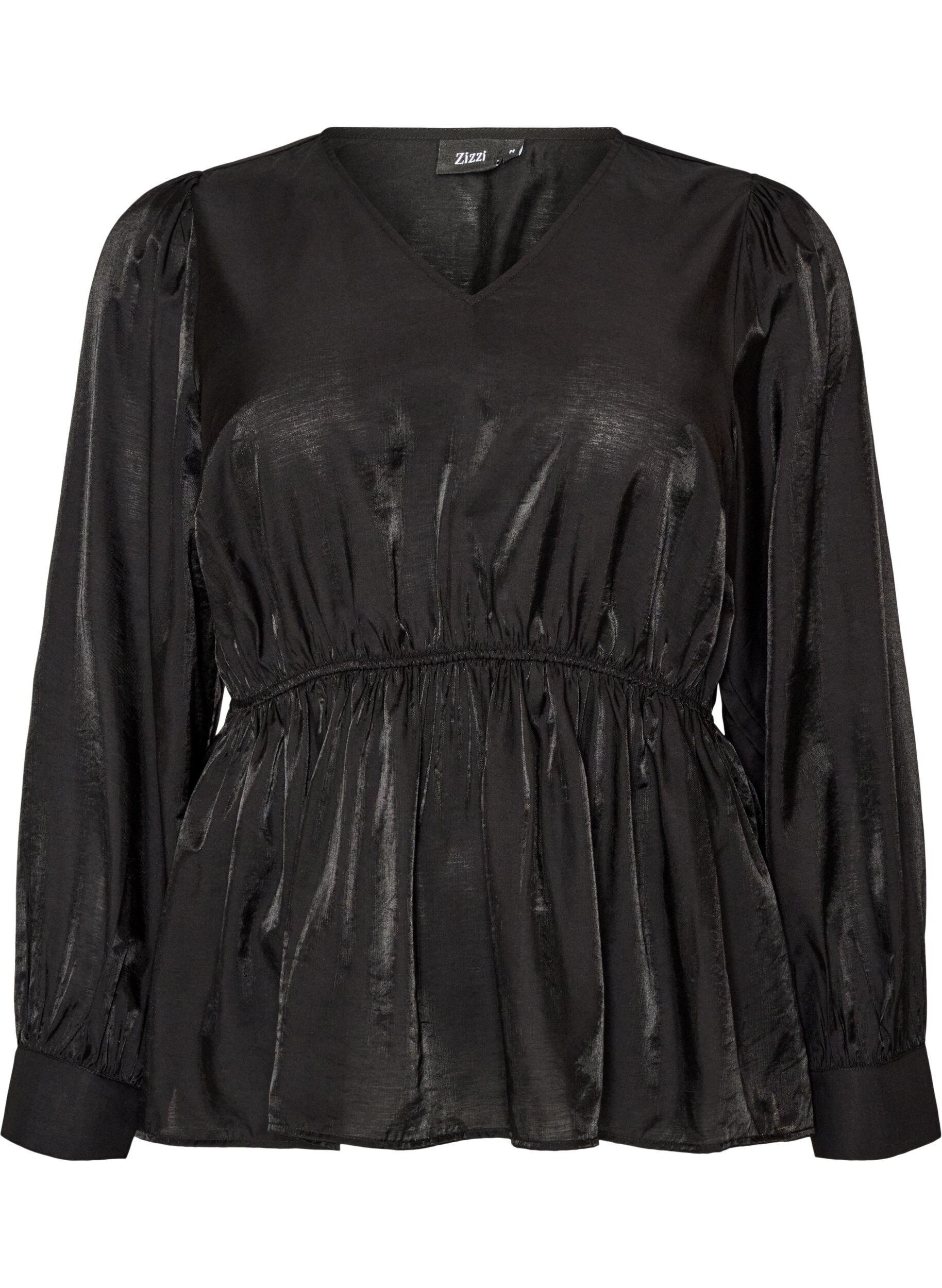ZizziGl&auml;nzende Bluse aus Viskose mit Peplum-Effekt, Schwarz, Packshot image number 0