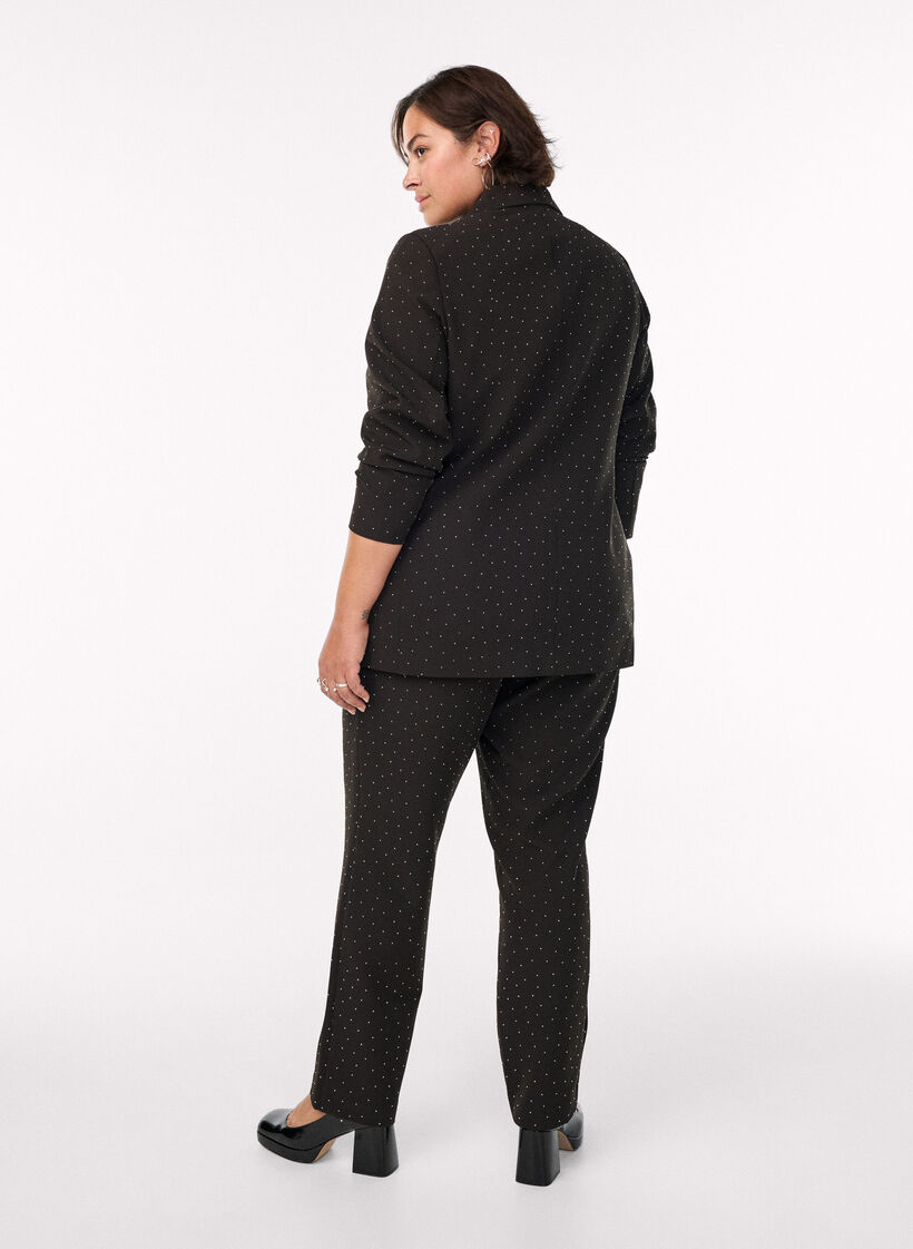 Pantalon taille haute avec des strass, Noir, Model image number 1