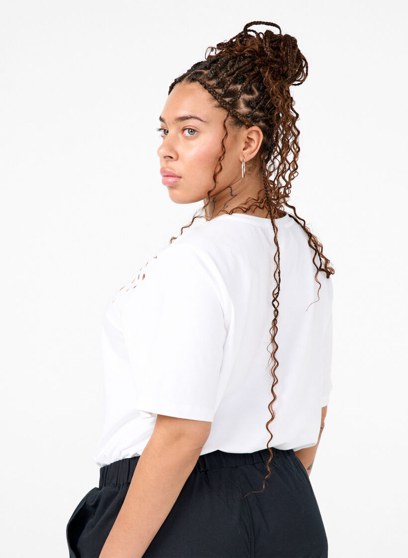 T-shirt en coton bio avec détails brodés, Bright White, Model image number 1