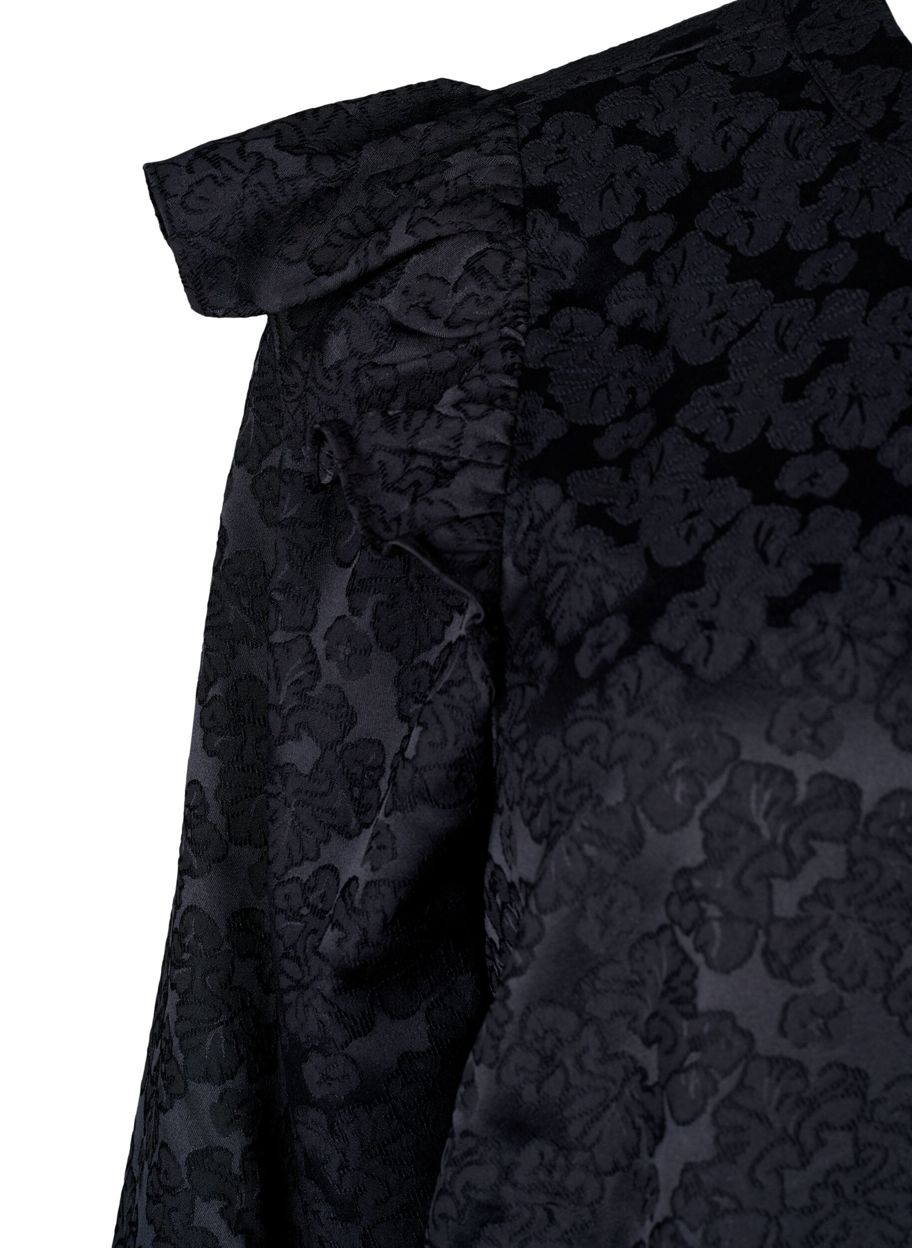Zizzi Jacquardkleid mit langen &Auml;rmeln und R&uuml;schen, Schwarz, Packshot image number 3