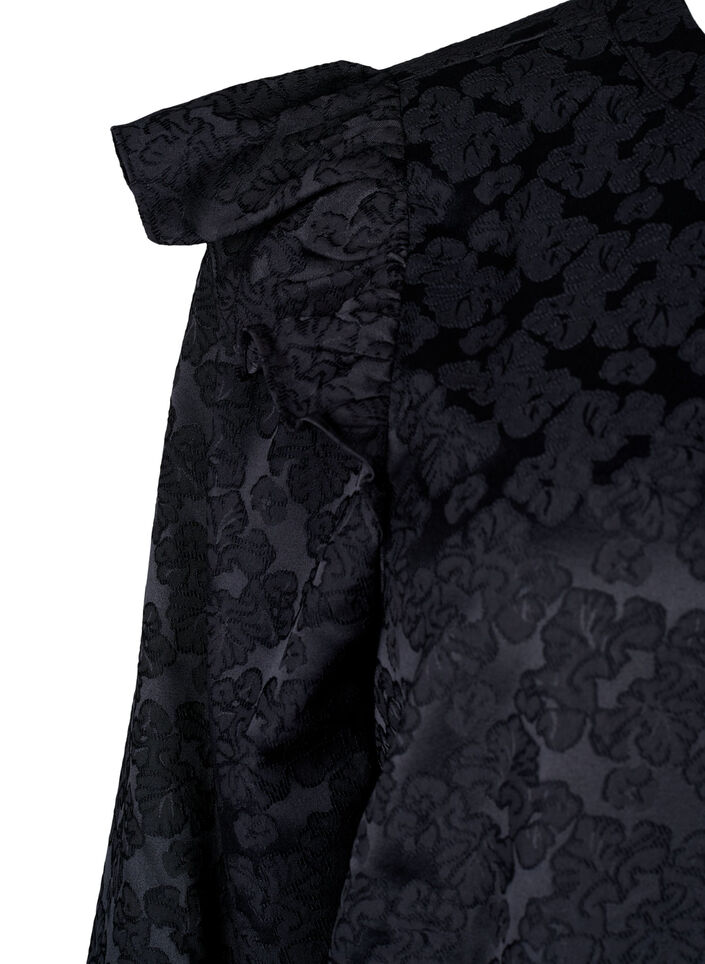 Robe en jacquard avec des manches longues et des détails à volants, Noir, Packshot image number 3