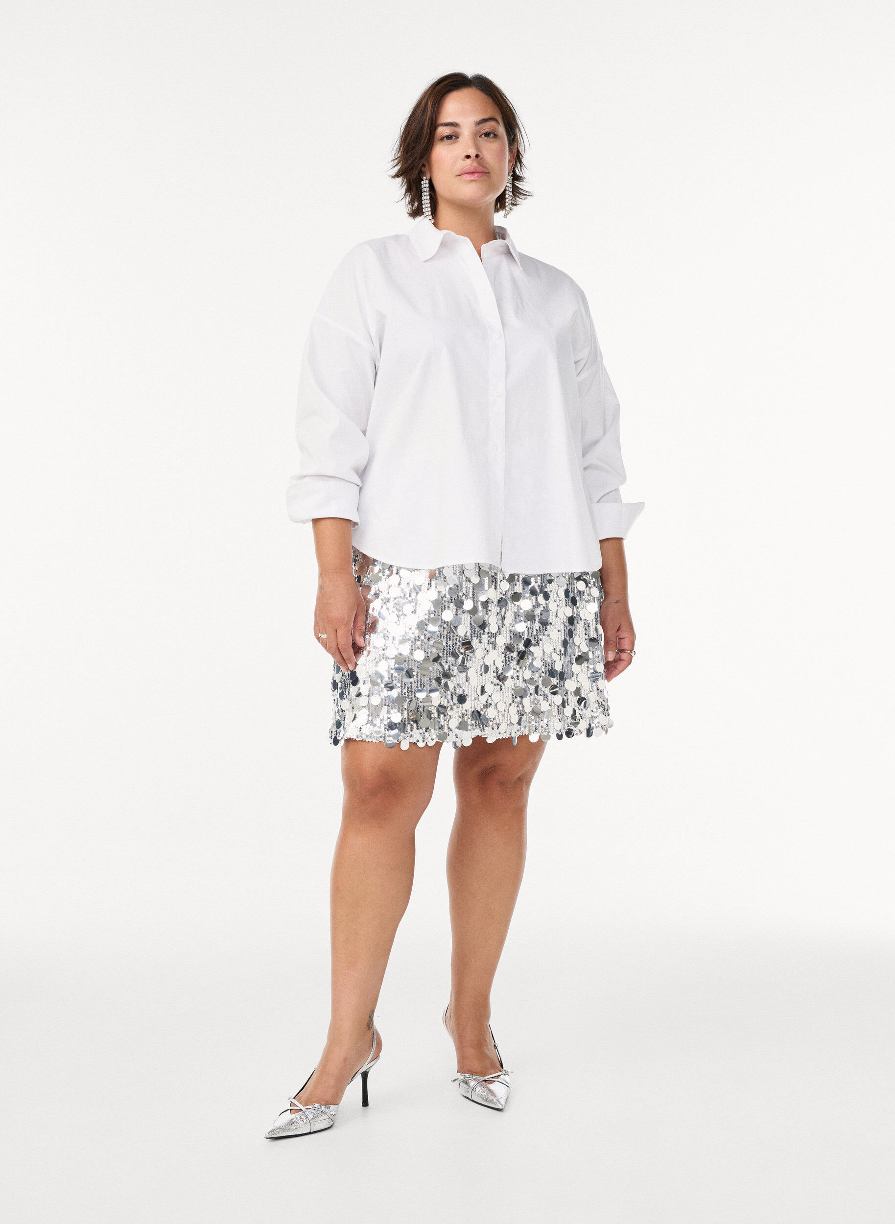 Zizzi Klassisches Hemd aus Baumwolle mit lockerer Passform, Wei&szlig;, Model image number 1