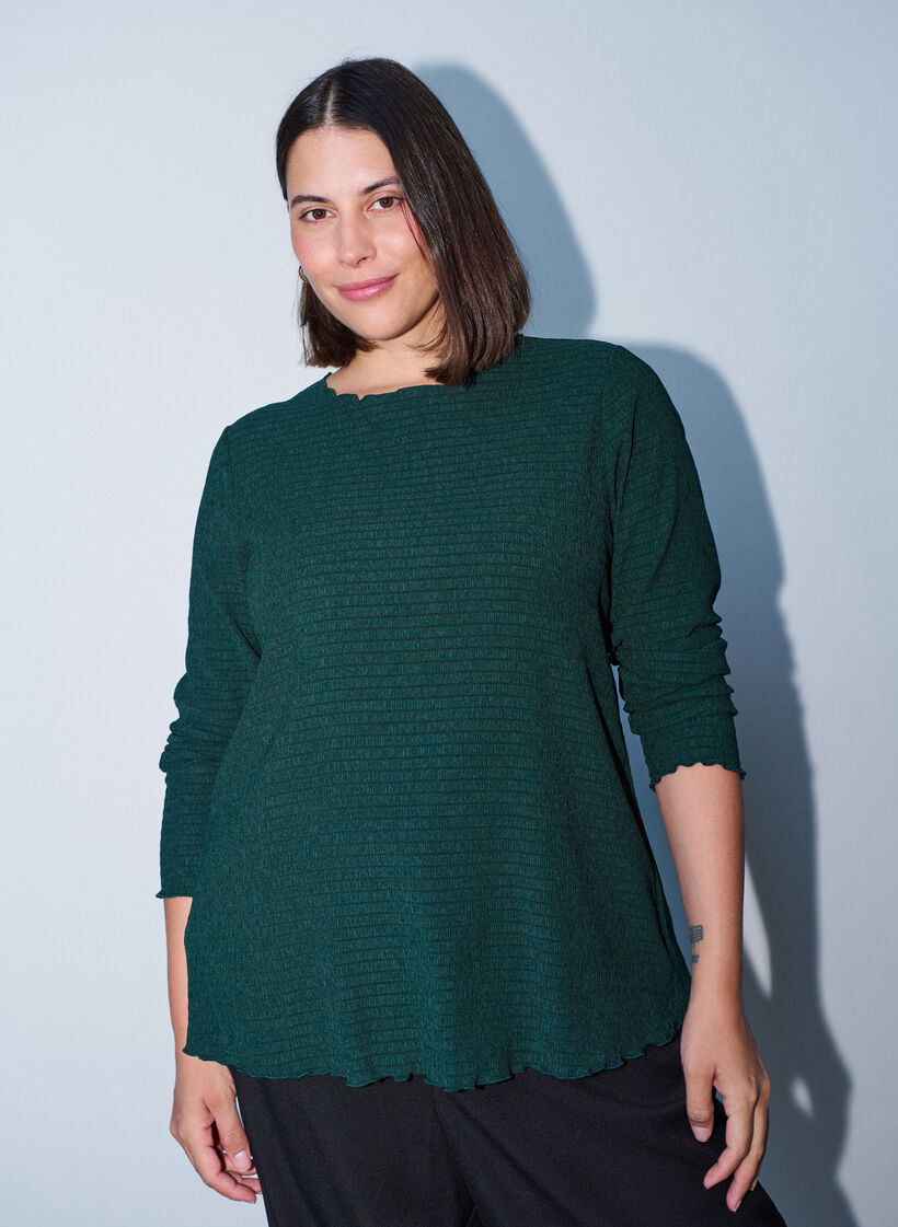 Strukturierte Bluse mit Wellenkanten, Gr&uuml;n, Model image number 0