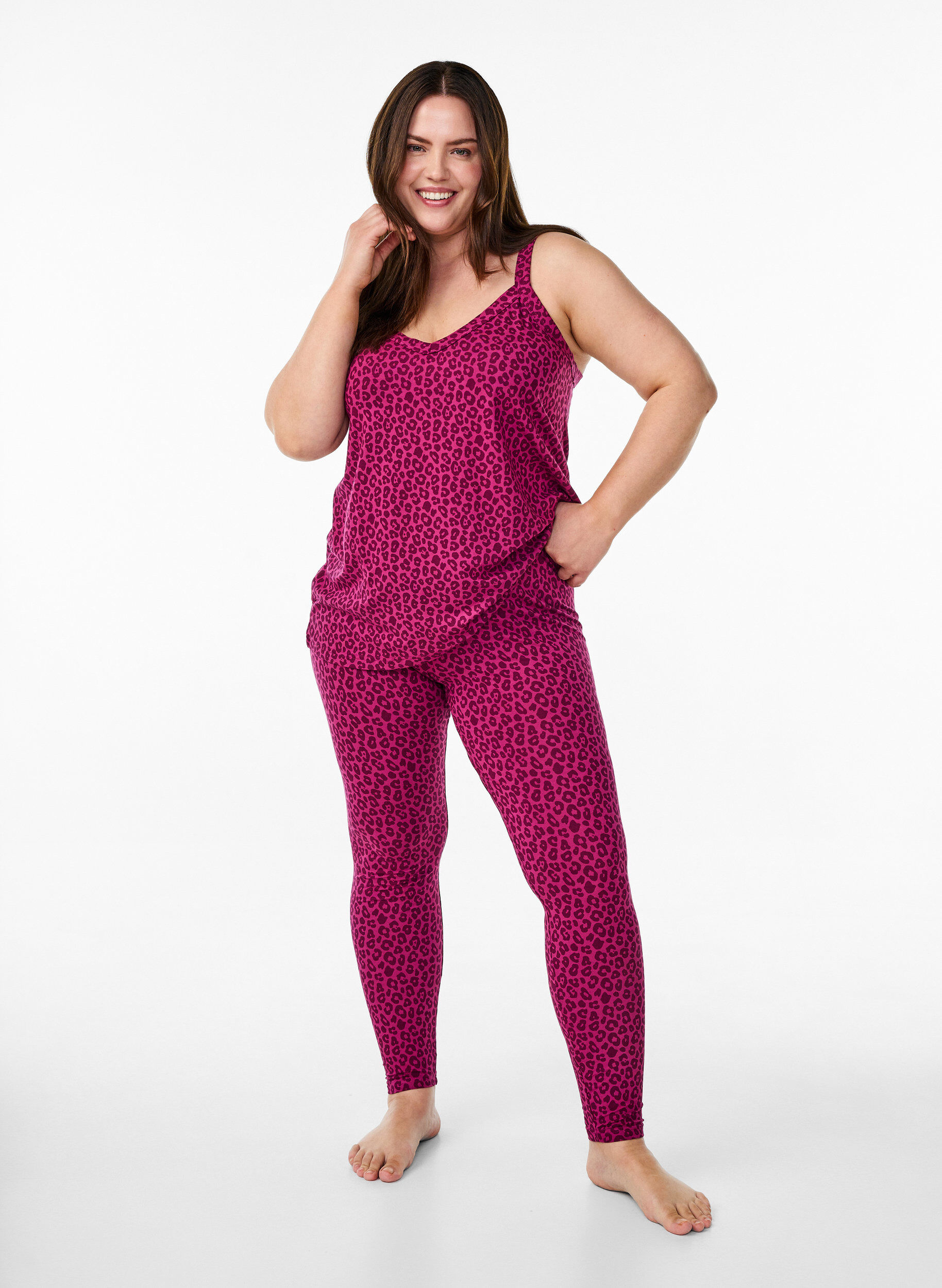 Zizzi Leggings aus Viskose in Kn&ouml;chell&auml;nge, Pink, Model image number 0