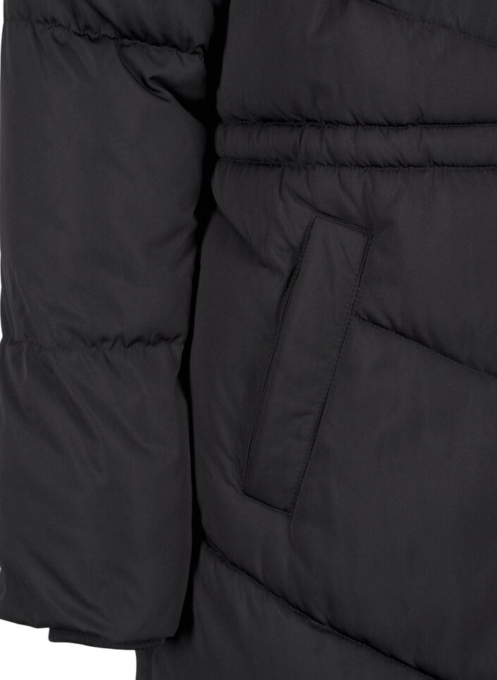 Mittellange Pufferjacke mit Kapuze, Black, Packshot image number 3