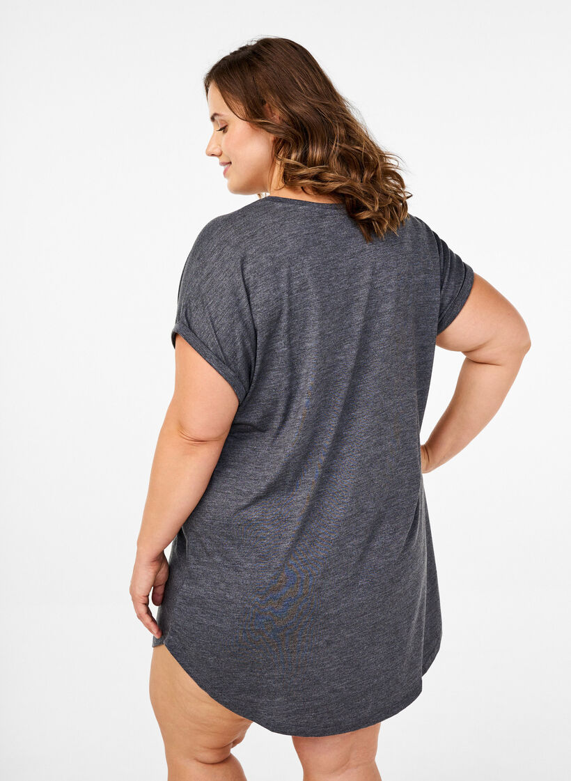 Chemise de nuit à manches courtes avec imprimé de texte, , Model image number 2