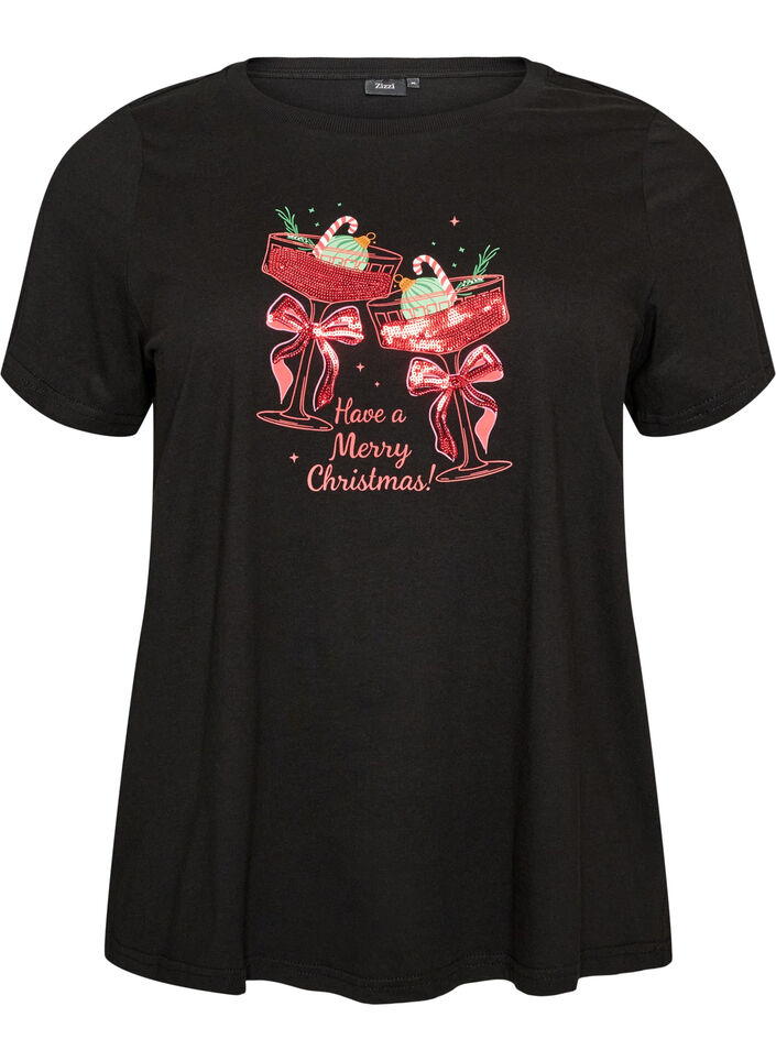 Weihnachts-T-Shirt aus Bio-Baumwolle, Schwarz, Packshot image number 0