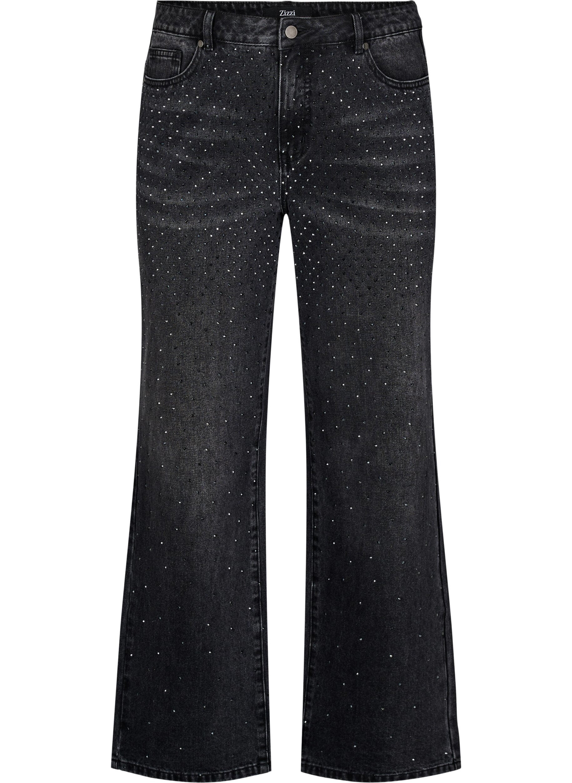 Zizzi Jean taille haute &agrave; coupe droite avec strass, Gris, Packshot image number 0