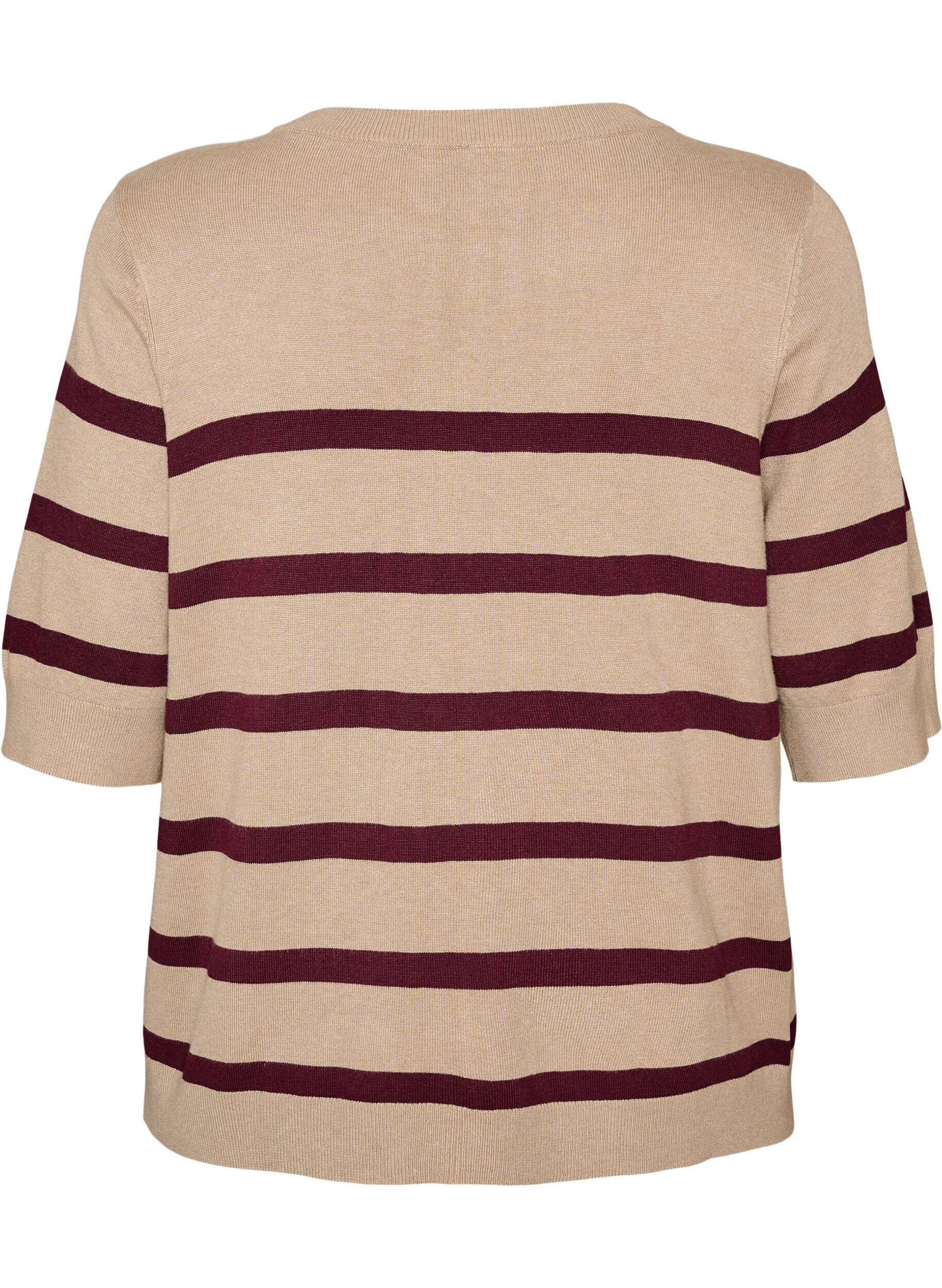 ZizziHaut en maille ray&eacute;e &agrave; manches courtes, Beige, Packshot image number 1