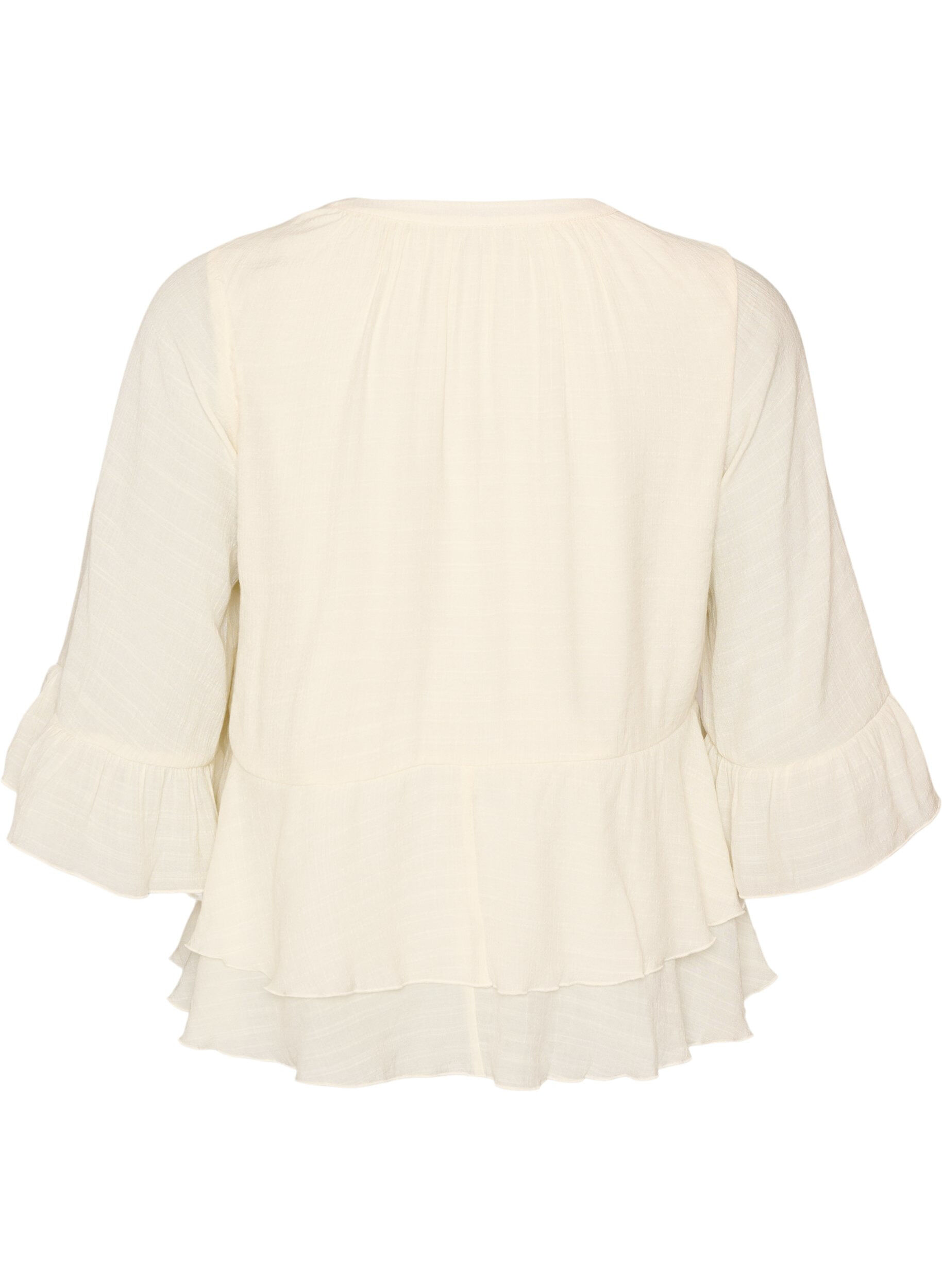 ZizziBluse mit 3/4-&Auml;rmeln und R&uuml;schendetails, Vanille, Packshot image number 1