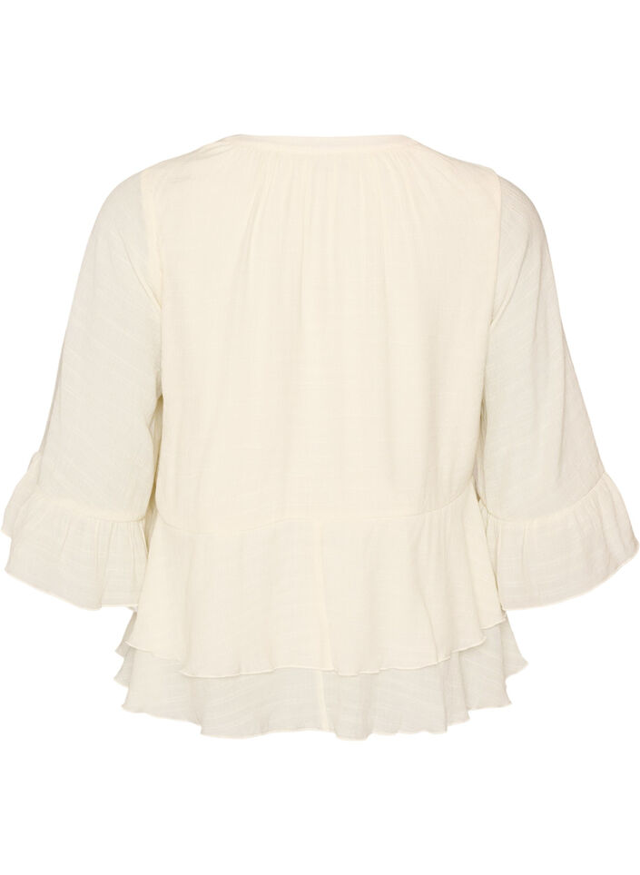 Bluse mit 3/4-&Auml;rmeln und R&uuml;schendetails, Vanille, Packshot image number 1