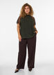 Blouse &agrave; col montant avec manches courtes en dentelle, Vert fonc&eacute;, Model image number 1