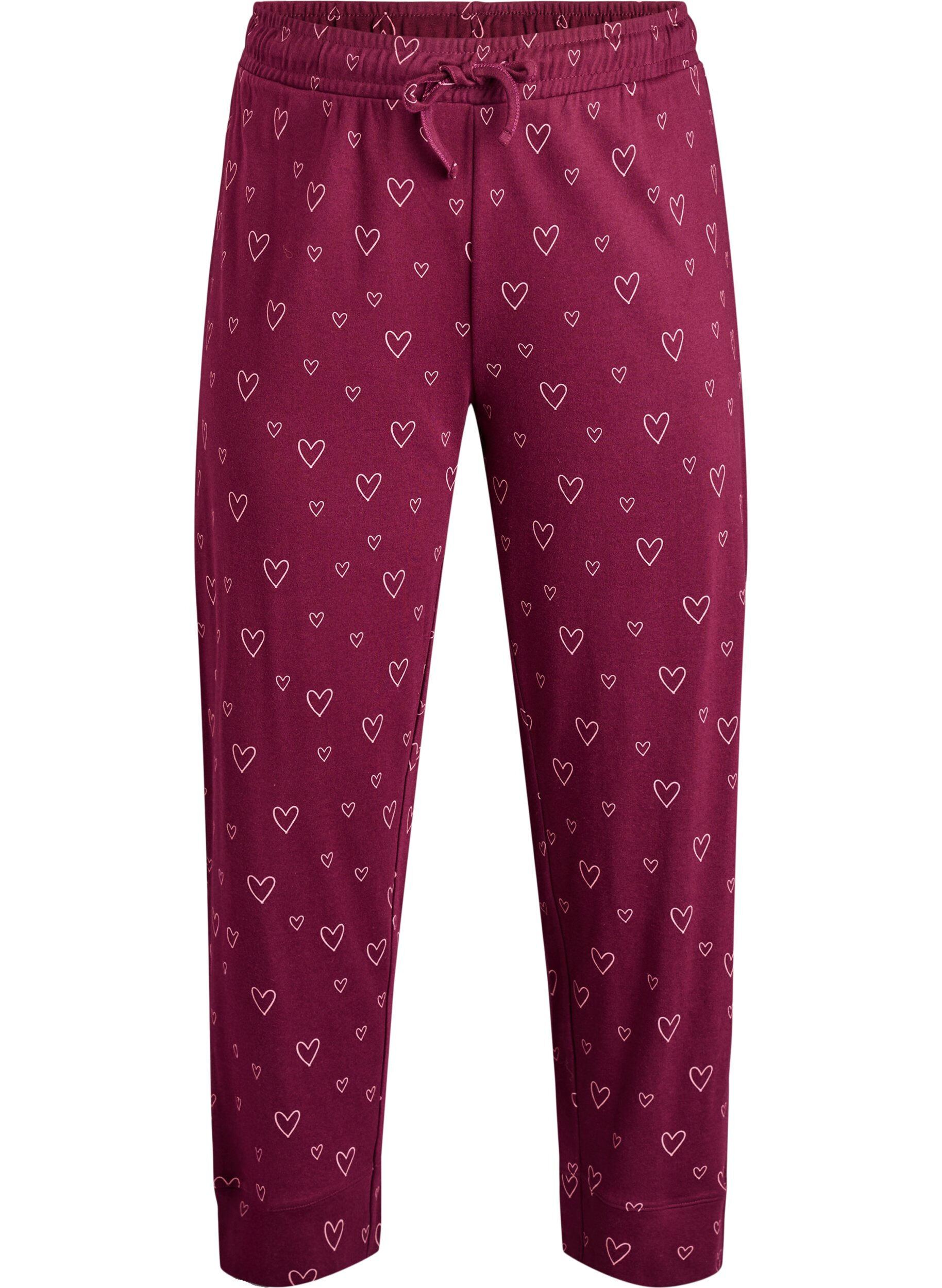 Zizzi Pantalon de pyjama taille haute en coton, Bordeaux fonc&eacute;, Packshot image number 0