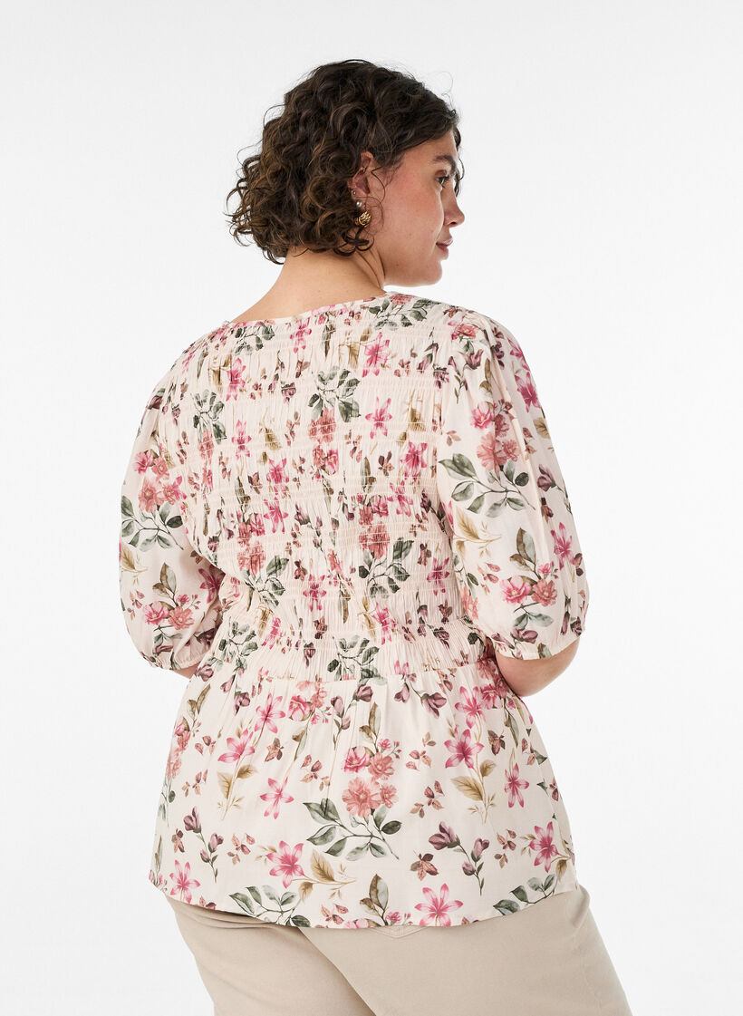 Bluse aus Viskose mit Smock und Peplum-Effekt, Vanille, Model image number 2