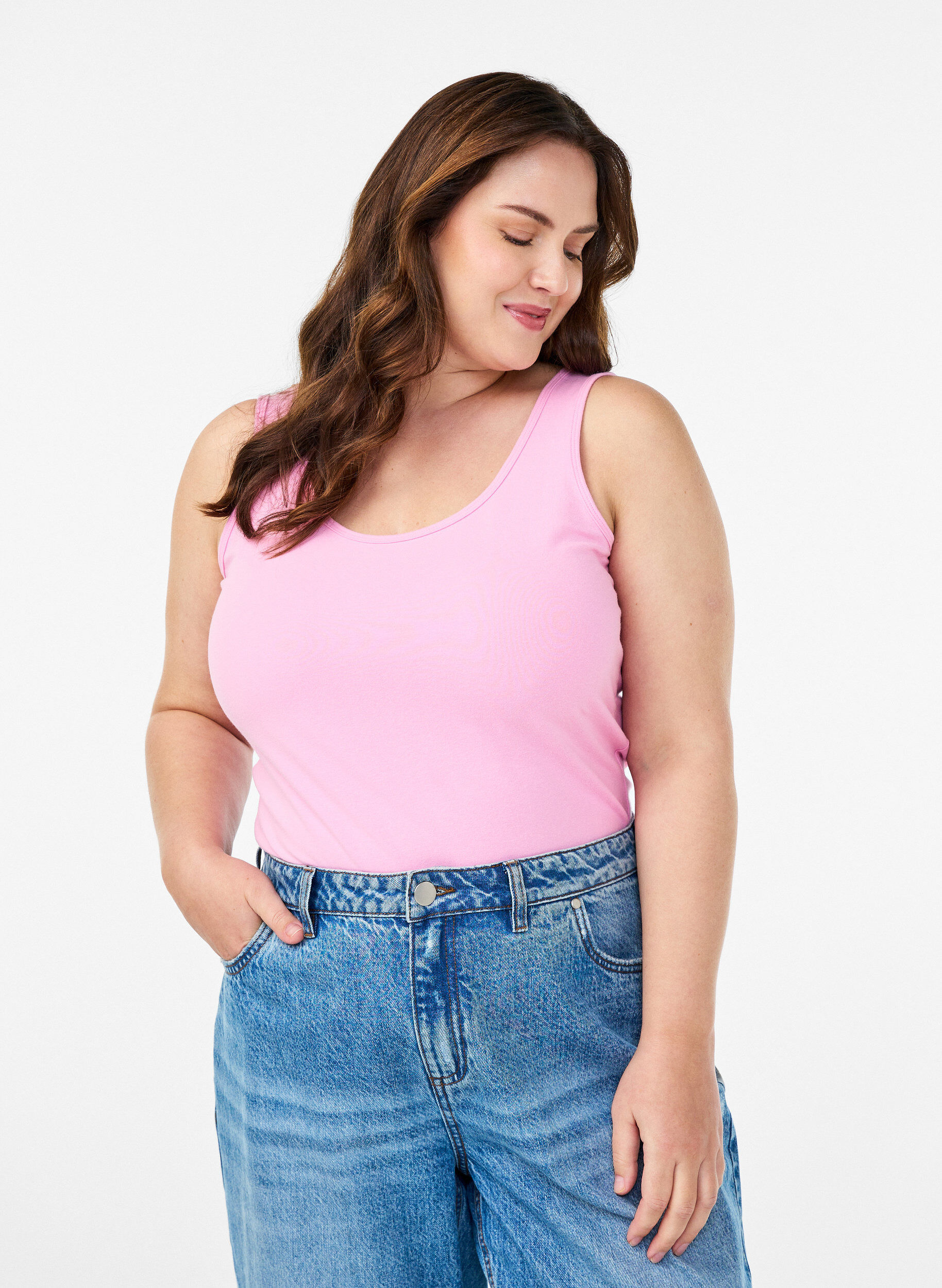 Zizzi Haut uni Basic en coton, Rose, Model image number 0