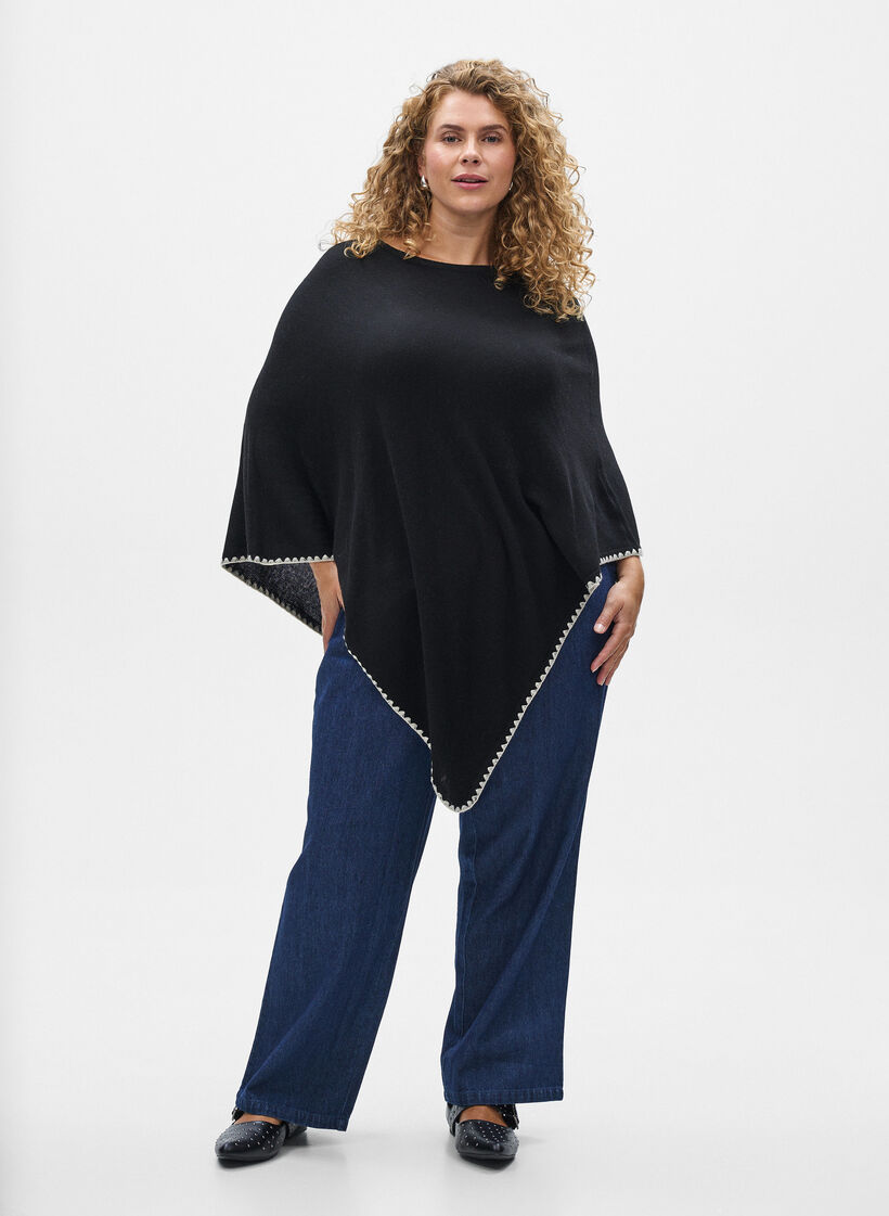Poncho en maille fine, Noir, Model image number 1