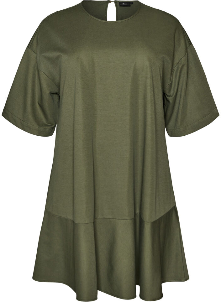 Kurzes Kleid mit lockerer Passform und R&uuml;schensaum, Gr&uuml;n, Packshot image number 0