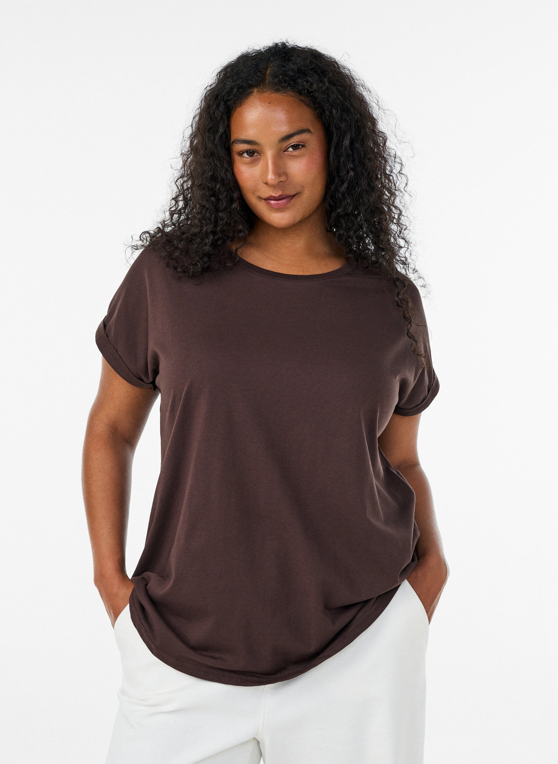 ZizziT-shirt &agrave; manches courtes en coton m&eacute;lang&eacute;, Marron, Model image number 0