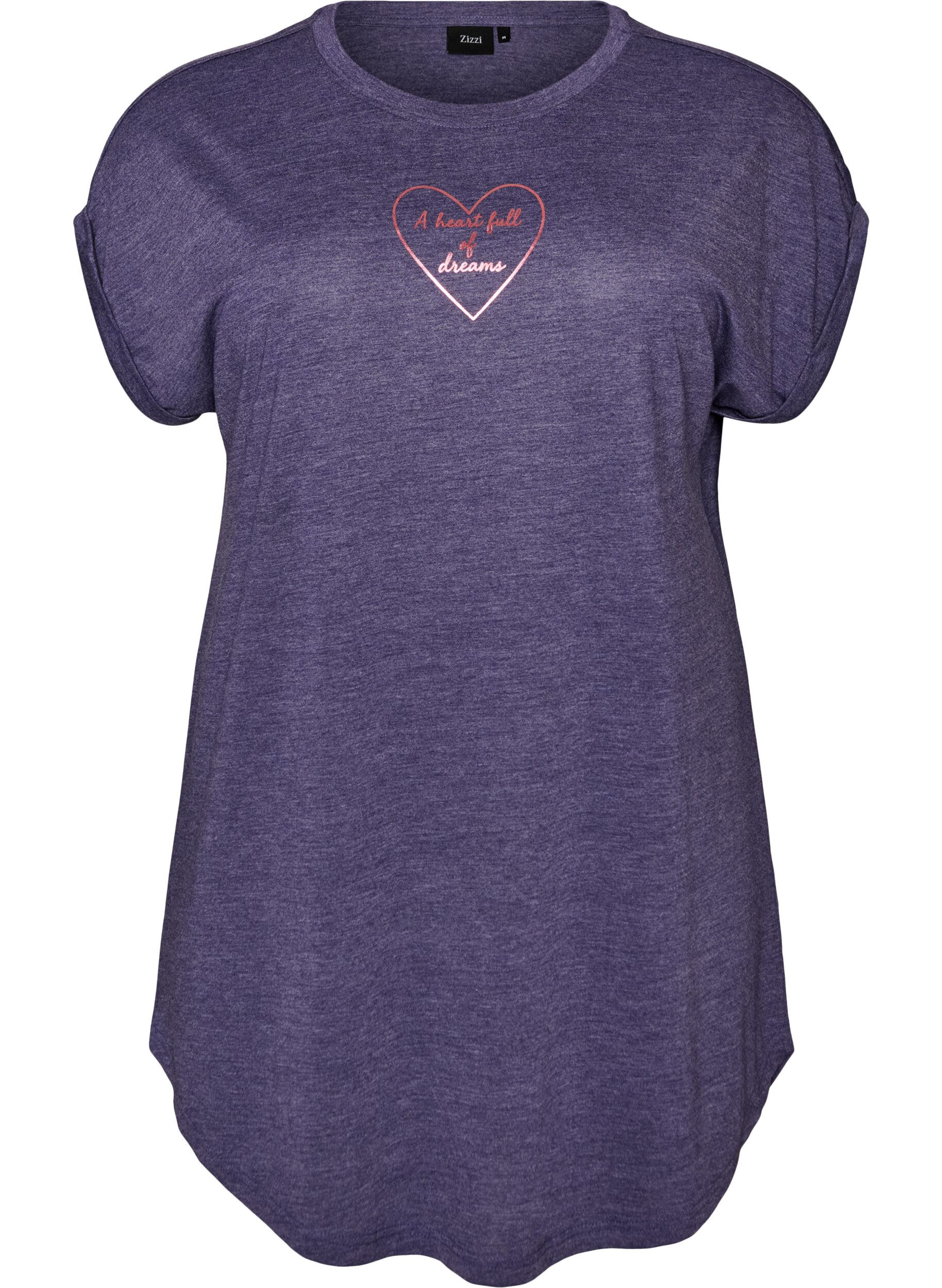 ZizziChemise de nuit &agrave; manches courtes avec imprim&eacute; de texte, Violet, Packshot image number 0