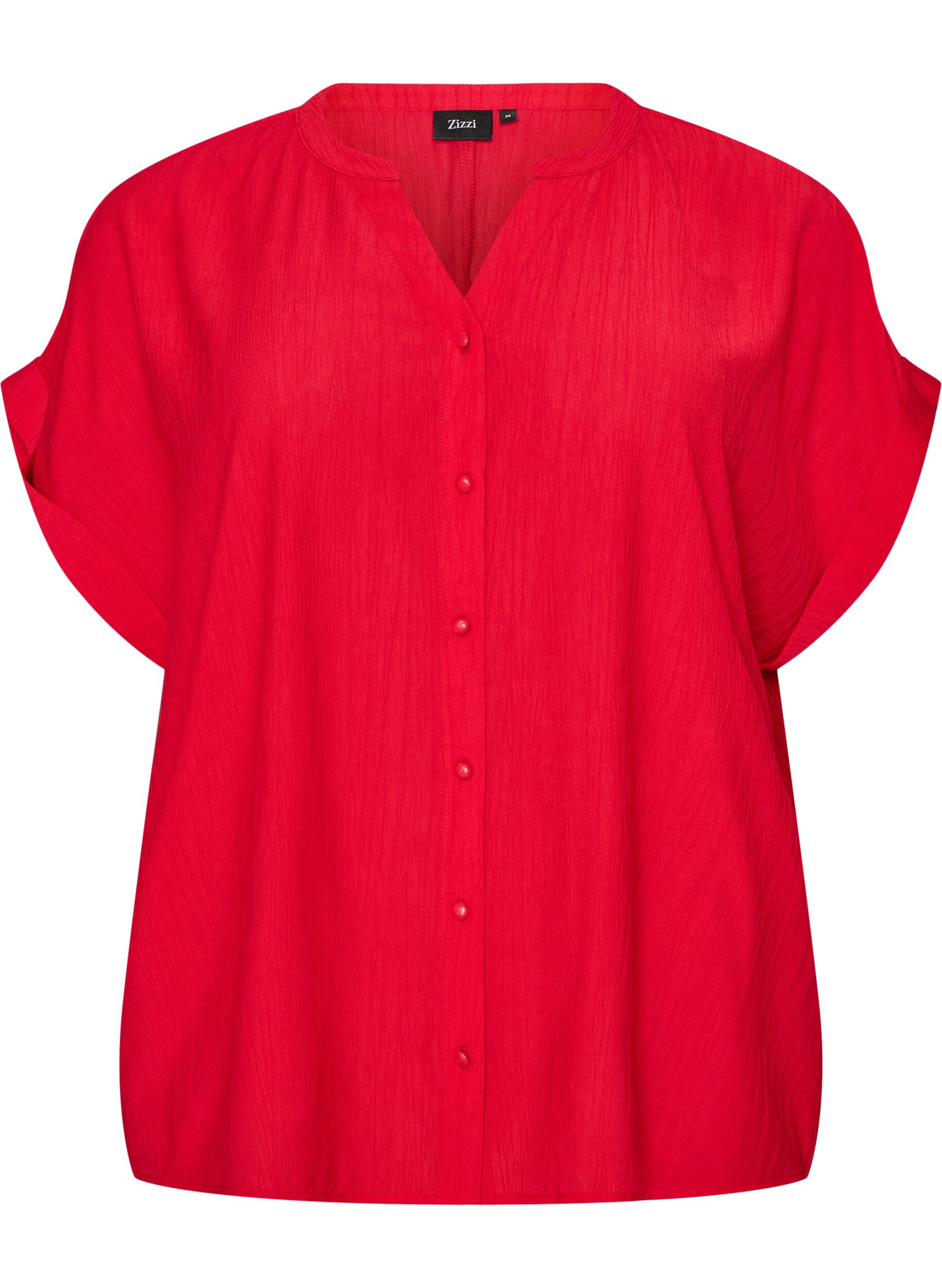 ZizziBlouse textur&eacute;e en viscose avec boutons, Rouge, Packshot image number 0