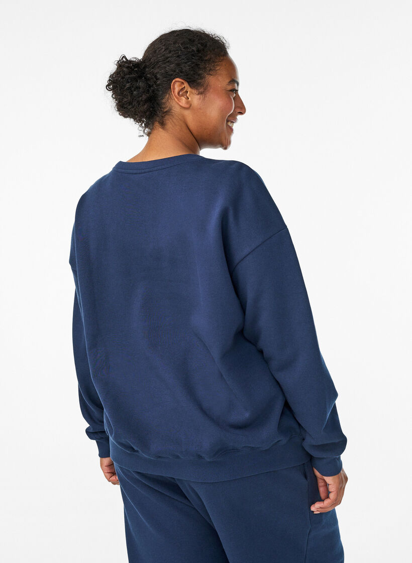 Sweat-shirt avec imprimé texte, Bleu, Model image number 2