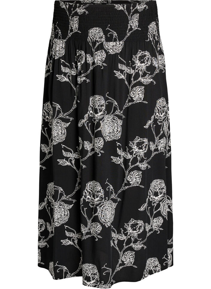 Jupe longue en viscose avec smocks, Noir, Packshot image number 0