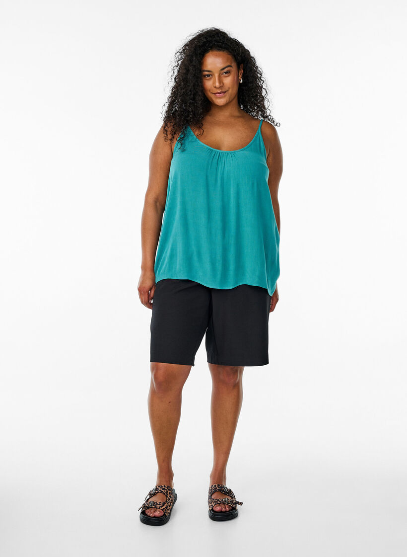Top &agrave; bretelles en viscose, Bleu, Model image number 1