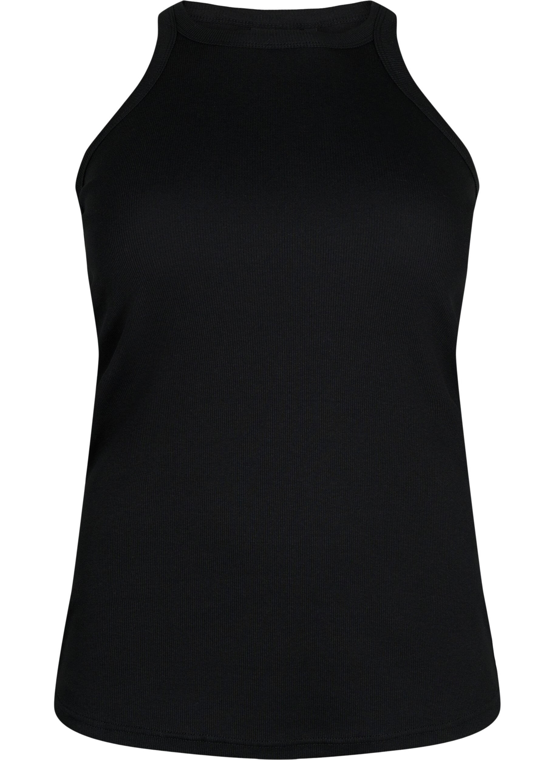 Zizzi Geripptes Tanktop aus Baumwolle, Black, Packshot image number 0