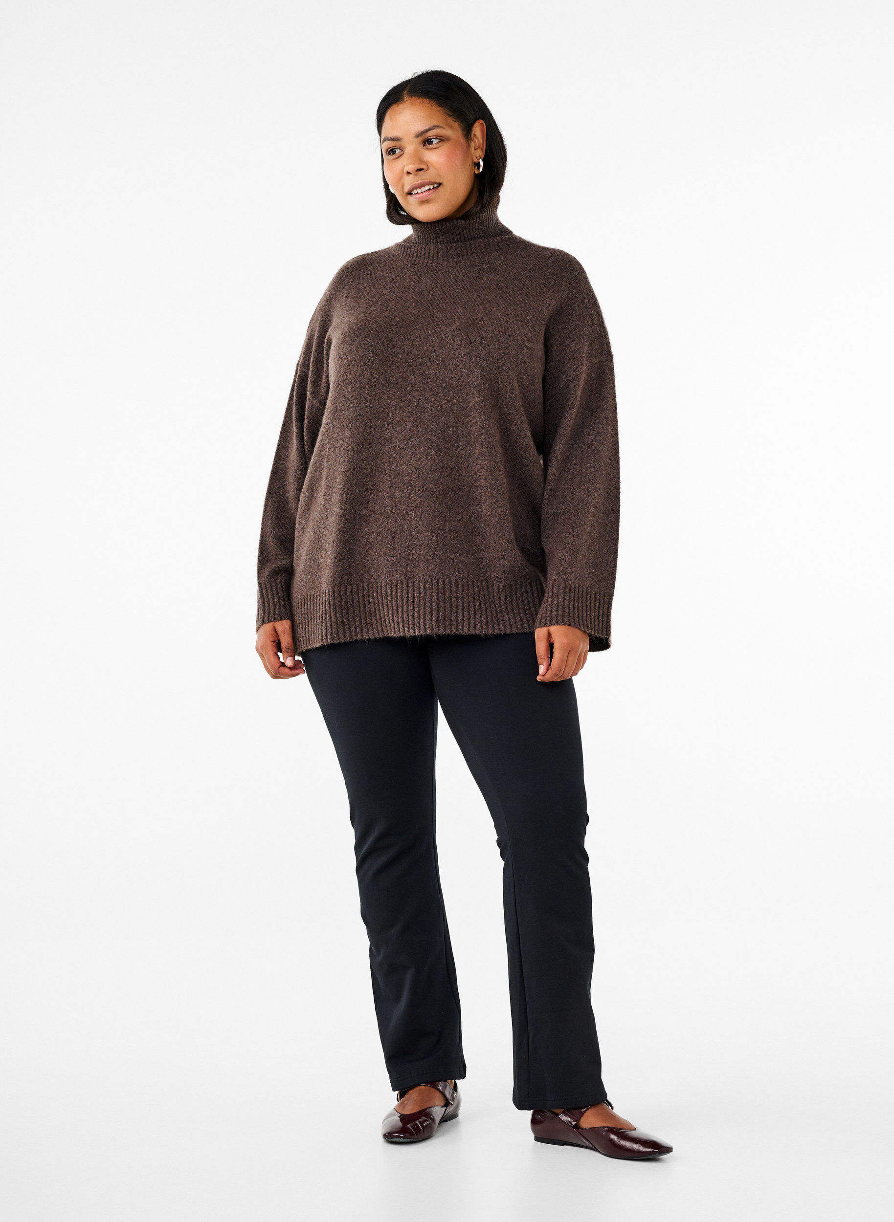 Zizzi Rollkragenpullover aus Strick, Bracken Mel., Model image number 2