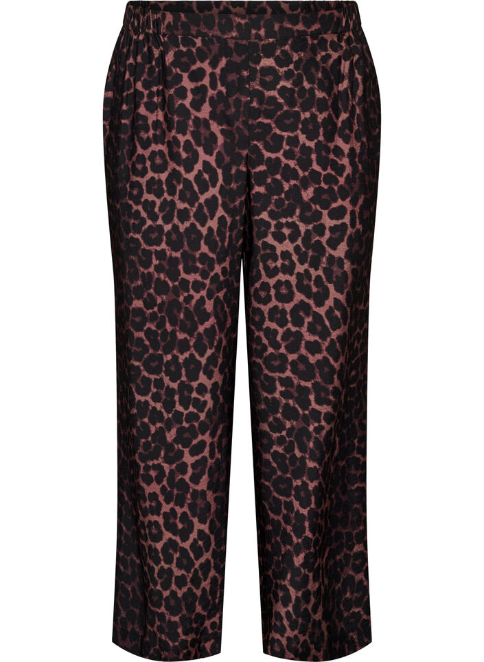 Pantalon en viscose avec taille &eacute;lastiqu&eacute;e et jambes droites, Marron, Packshot image number 0