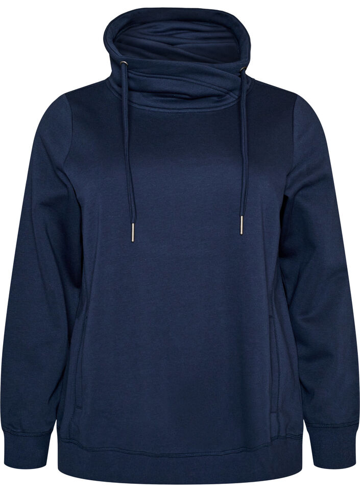 Sweat &agrave; col montant et poches, Bleu, Packshot image number 0