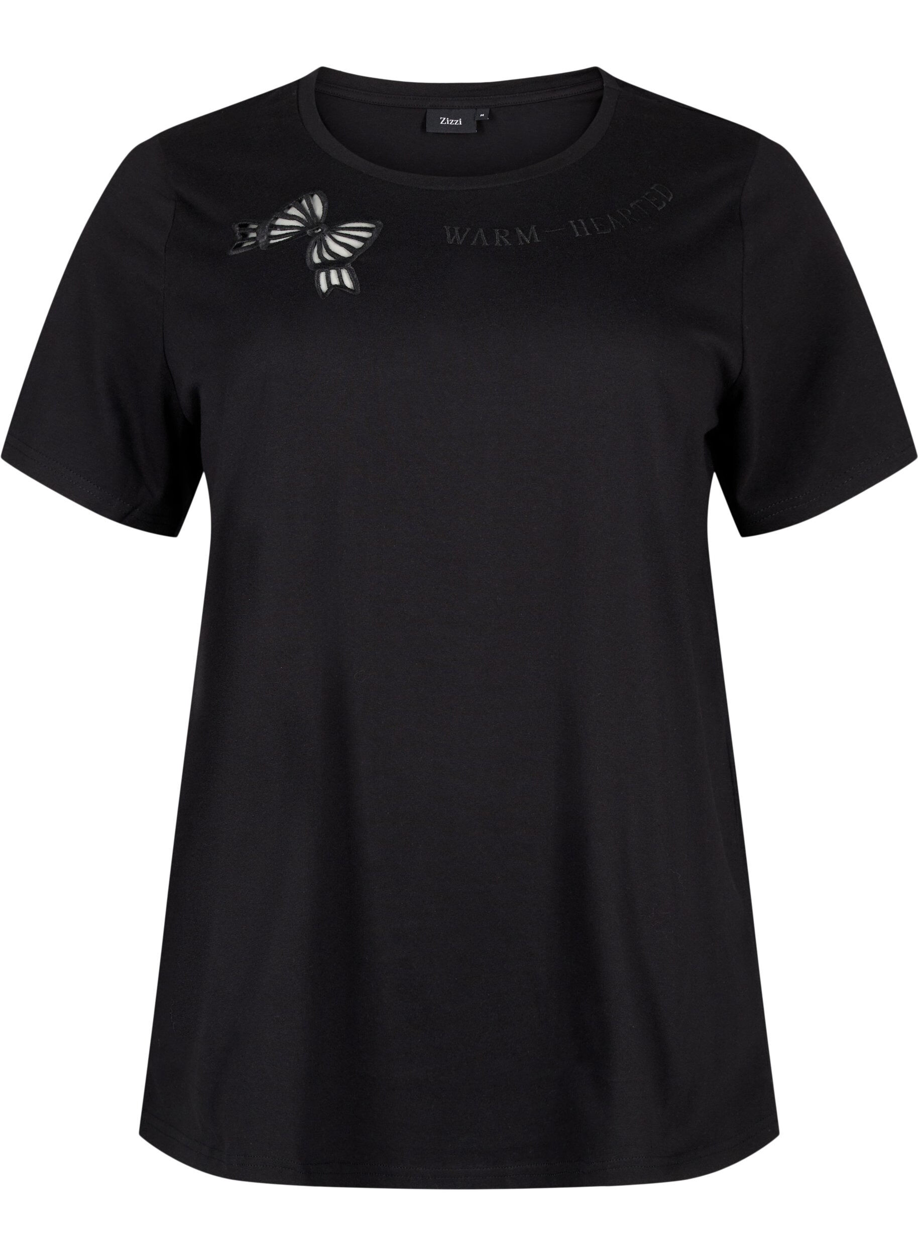Zizzi T-shirt en coton biologique avec n&oelig;ud, Black, Packshot image number 0
