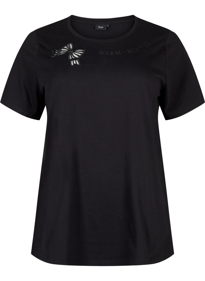 T-Shirt aus Bio-Baumwolle mit Schleifendetail, Black, Packshot image number 0