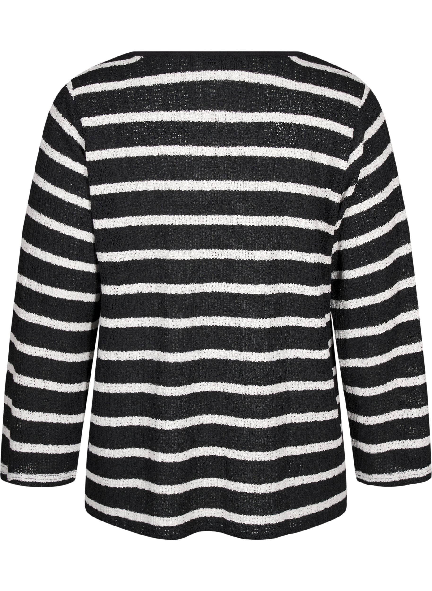 Zizzi Strickjacke mit Bindeb&auml;ndchen, Black White stripe, Packshot image number 1