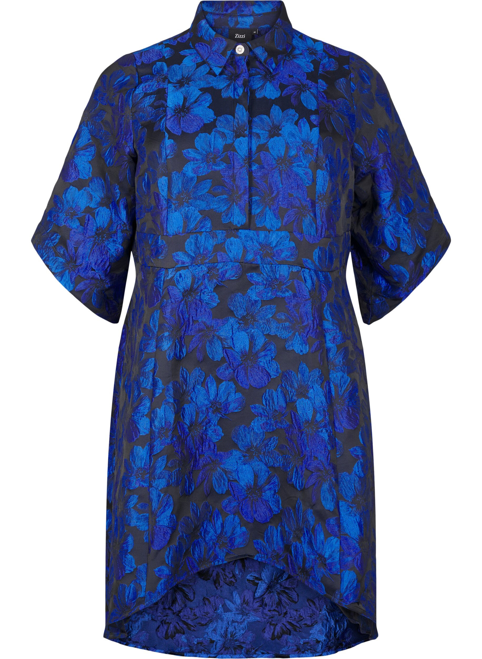 Zizzi Jacquardkleid mit 3/4-&Auml;rmeln, Black Blue, Packshot image number 0
