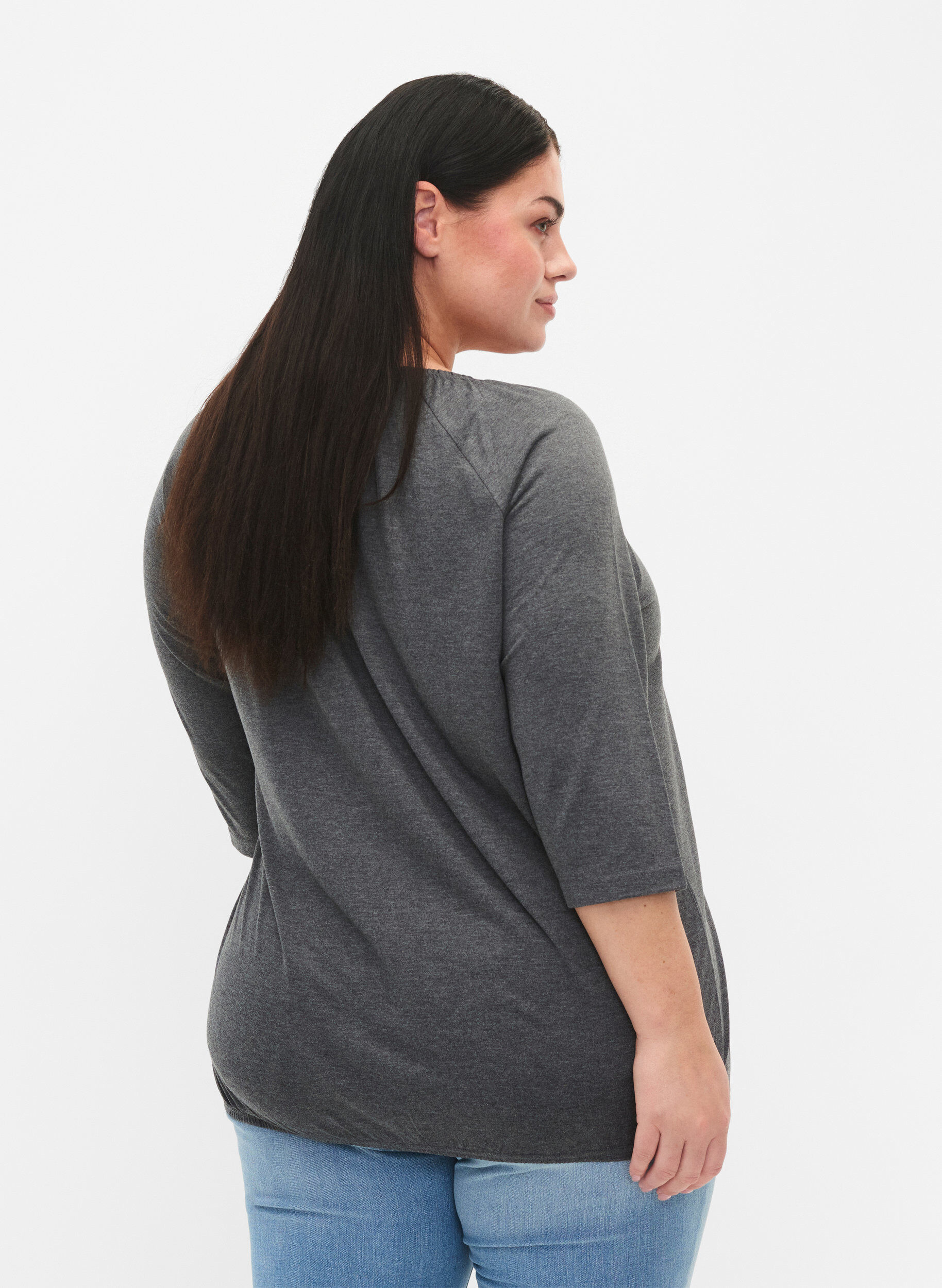 Zizzi Blouse ray&eacute;e &agrave; manches 3/4, Dark Grey Melange, Model image number 1