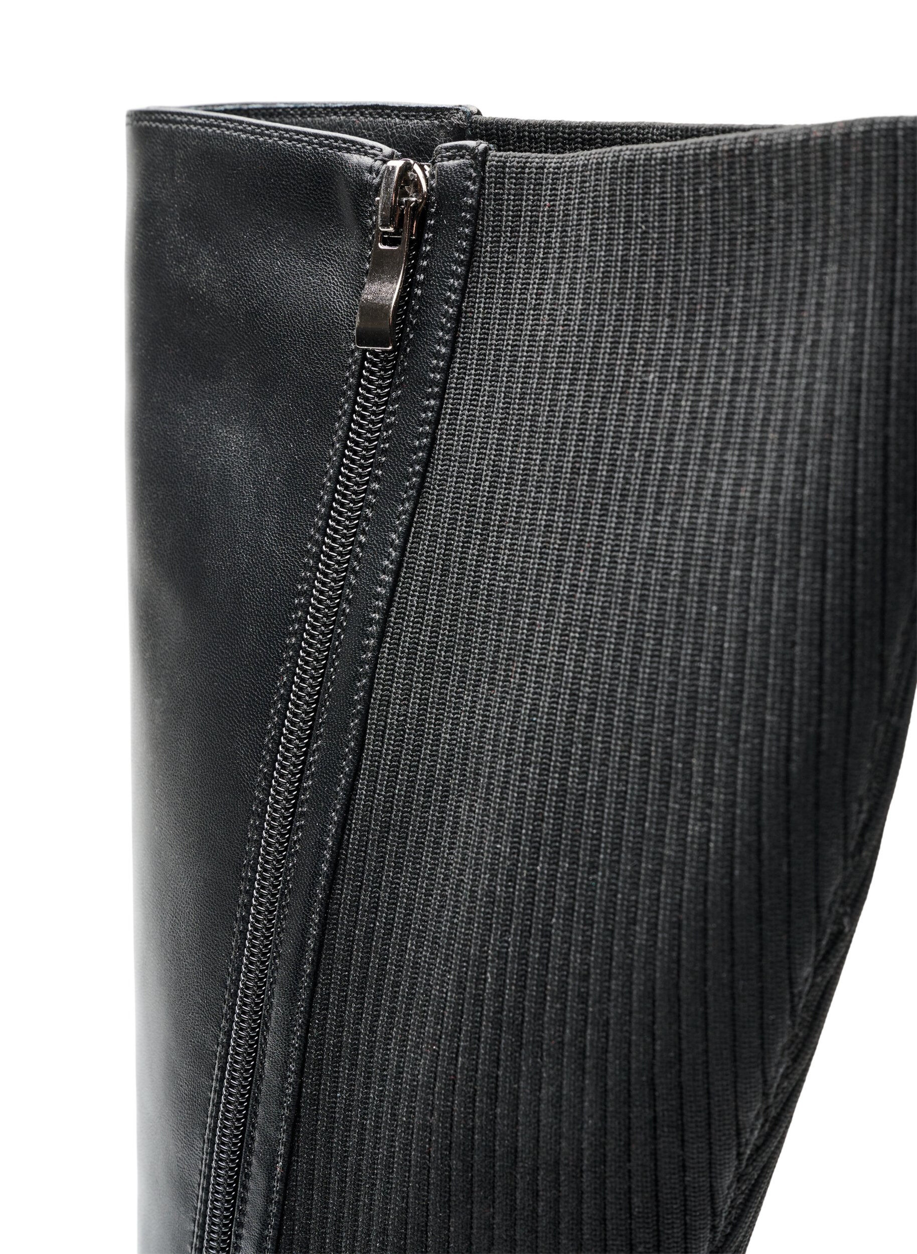 ZizziLanger Stiefel mit gerippten Eins&auml;tzen, Schwarz, Packshot image number 2