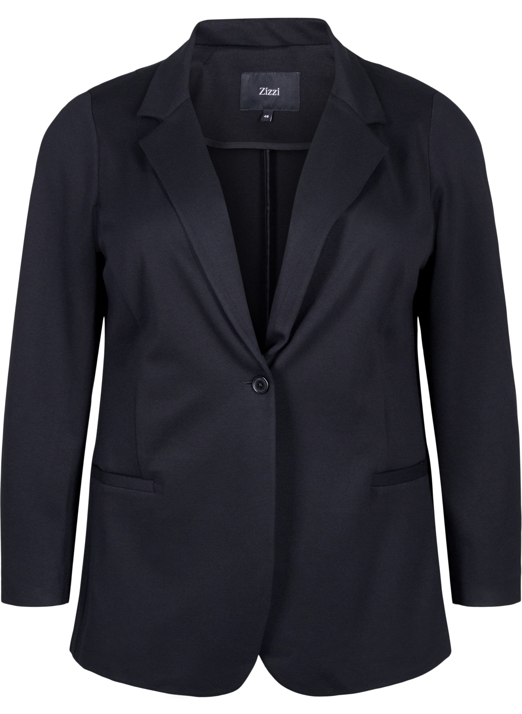 Zizzi Schlichter Blazer mit Knopfverschluss, Schwarz, Packshot image number 0