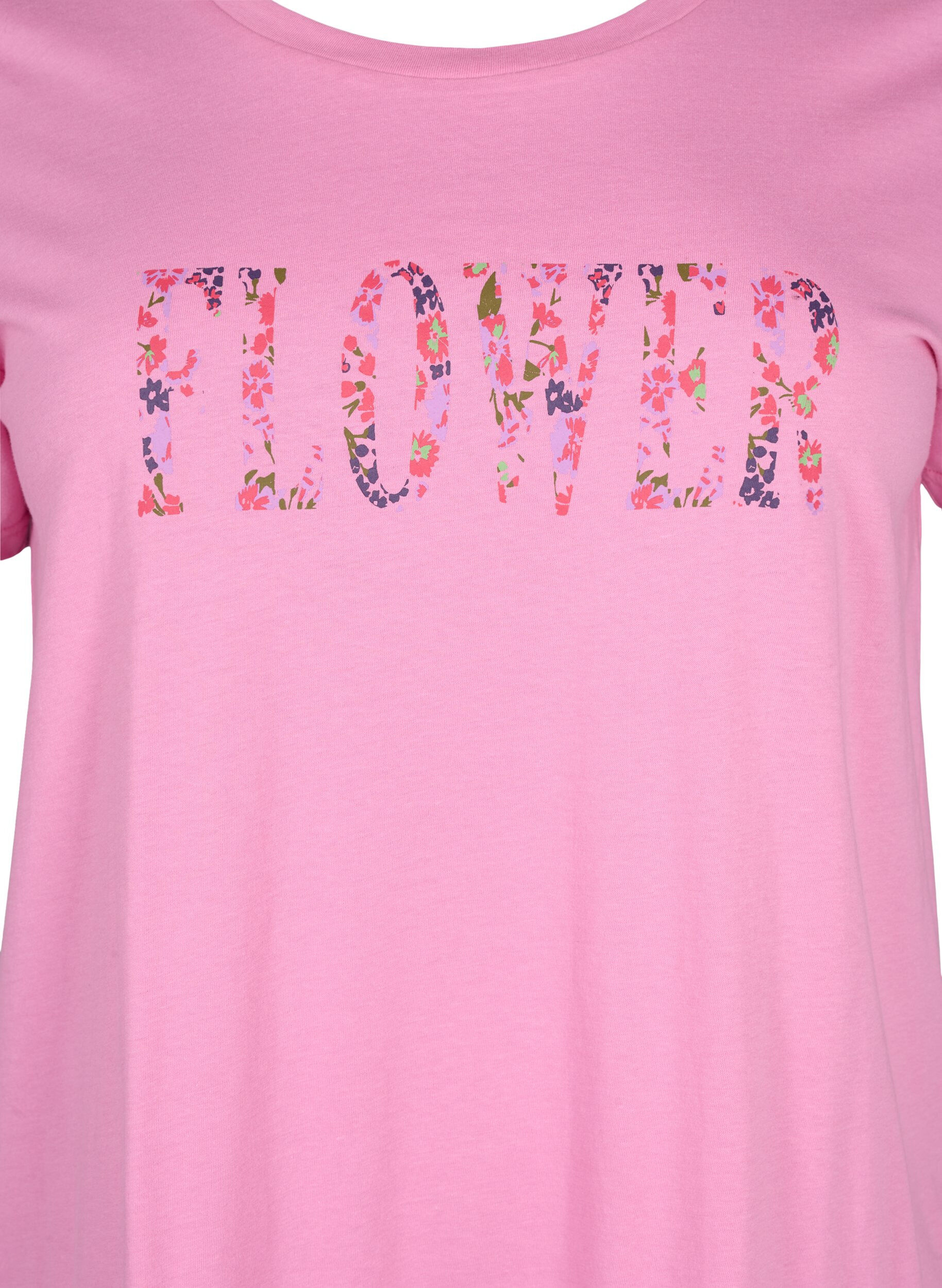 Zizzi Baumwoll-T-Shirt mit Textaufdruck, Rosebloom w. Flower, Packshot image number 2