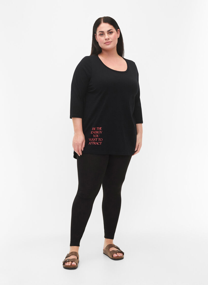 T-shirt en coton à manches 3/4, Black, Model image number 2