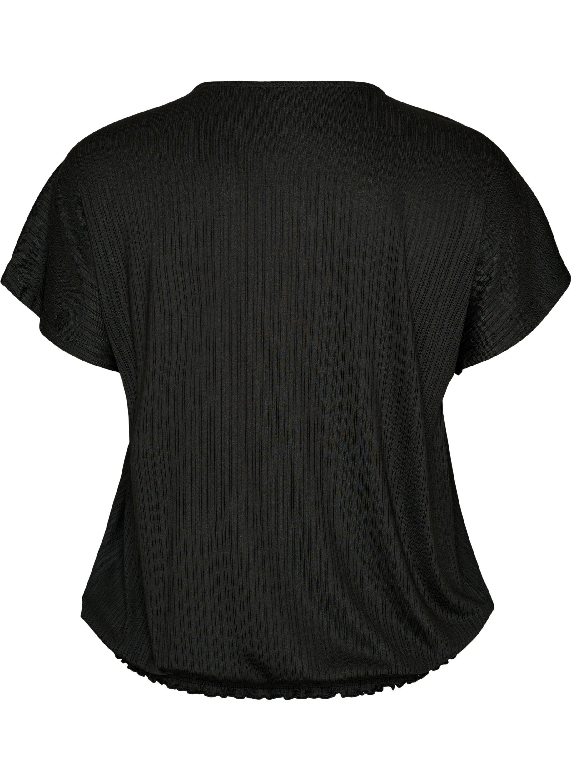 ZizziBlouse en jersey avec rayures textur&eacute;es et ourlet smock&eacute;, Noir, Packshot image number 1