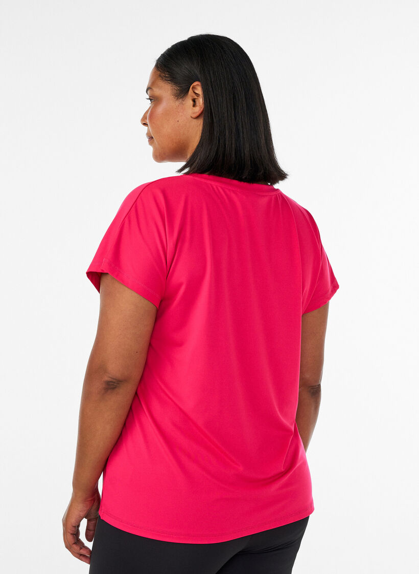Lockeres Trainings-T-Shirt mit V-Ausschnitt, Pink, Model image number 2