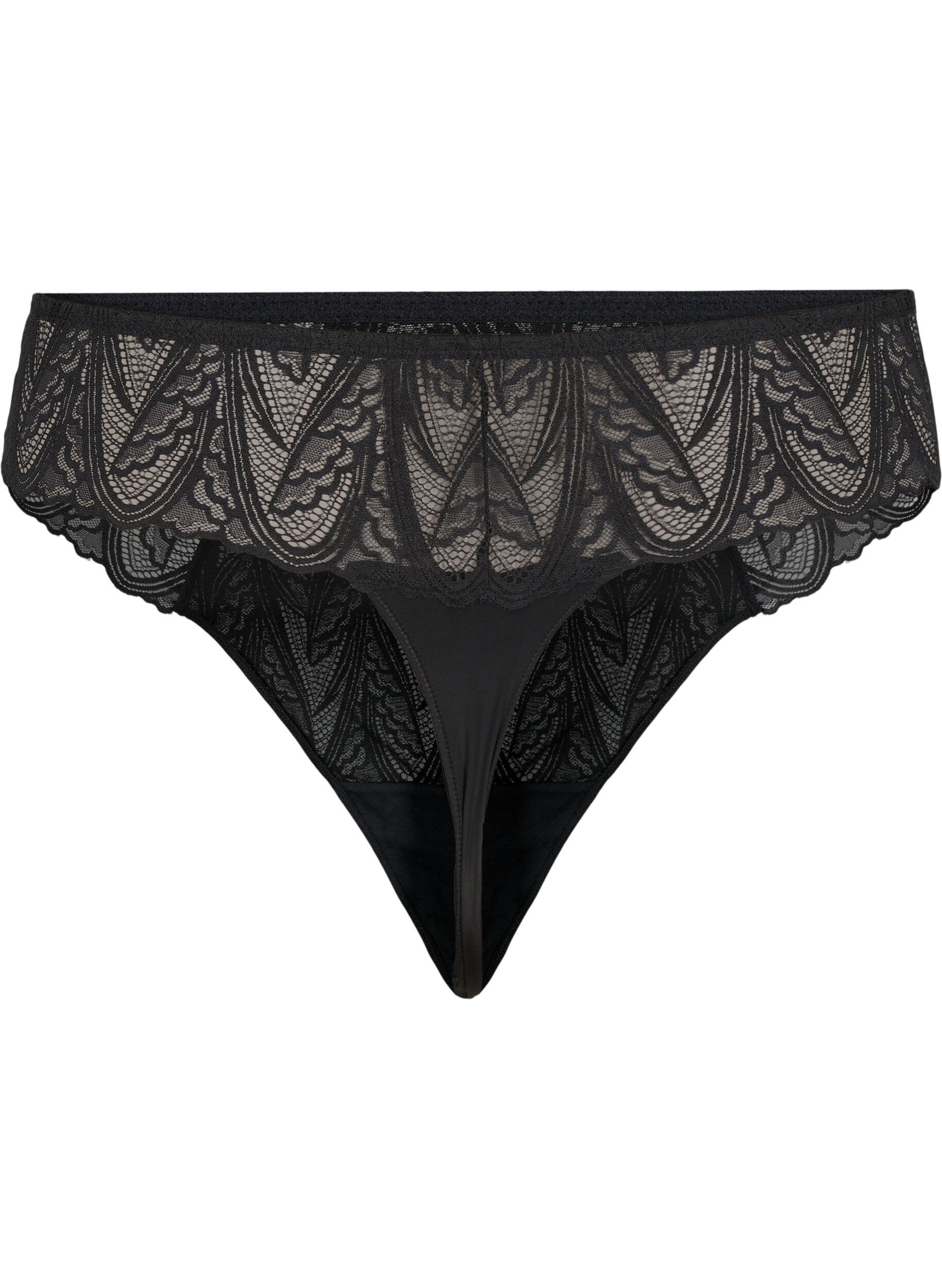 Zizzi String mit Spitze und normal hohem Bund, Schwarz, Packshot image number 1