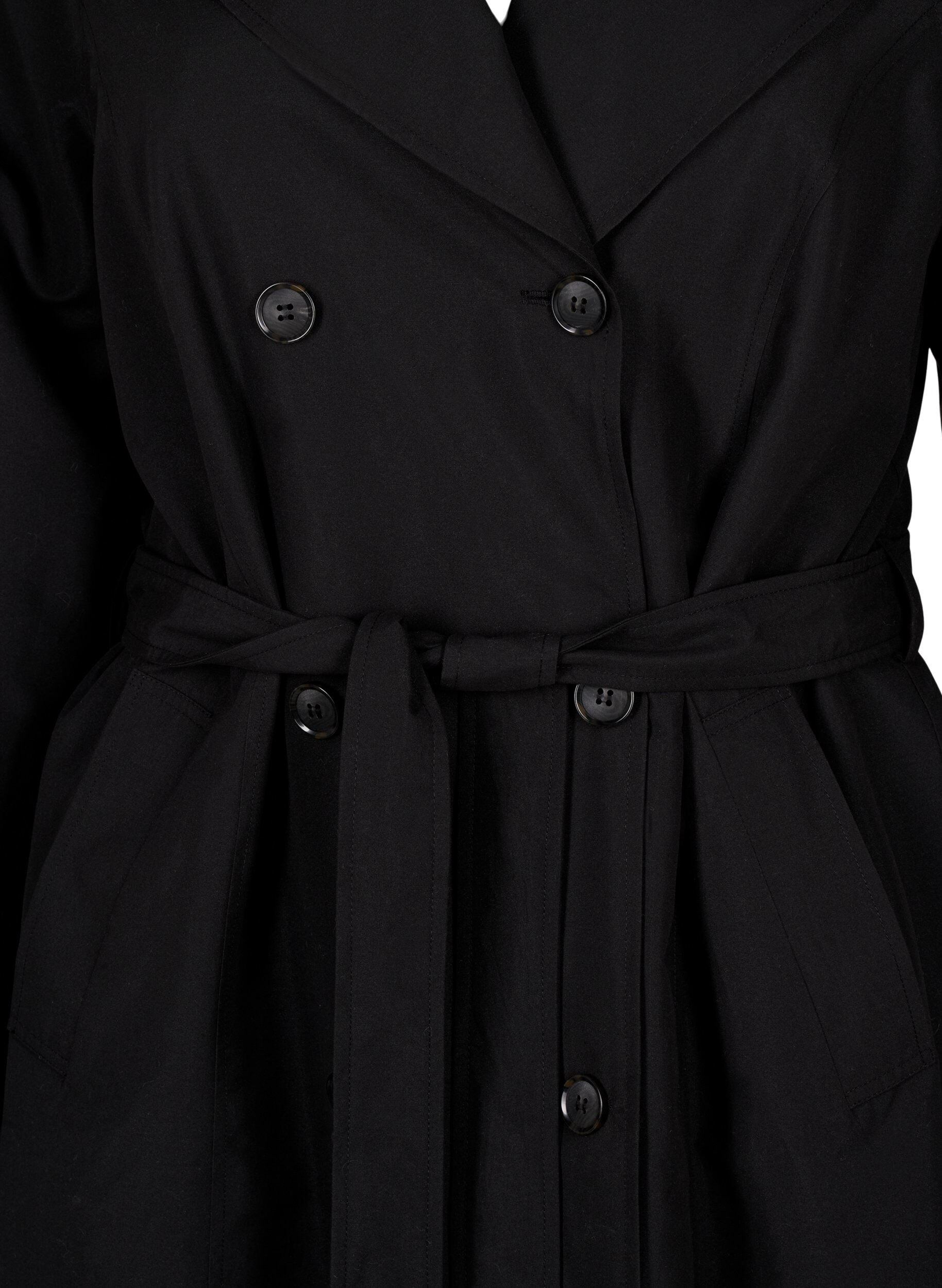 Zizzi Trenchcoat mit G&uuml;rtel und Schlitz, Black, Packshot image number 2