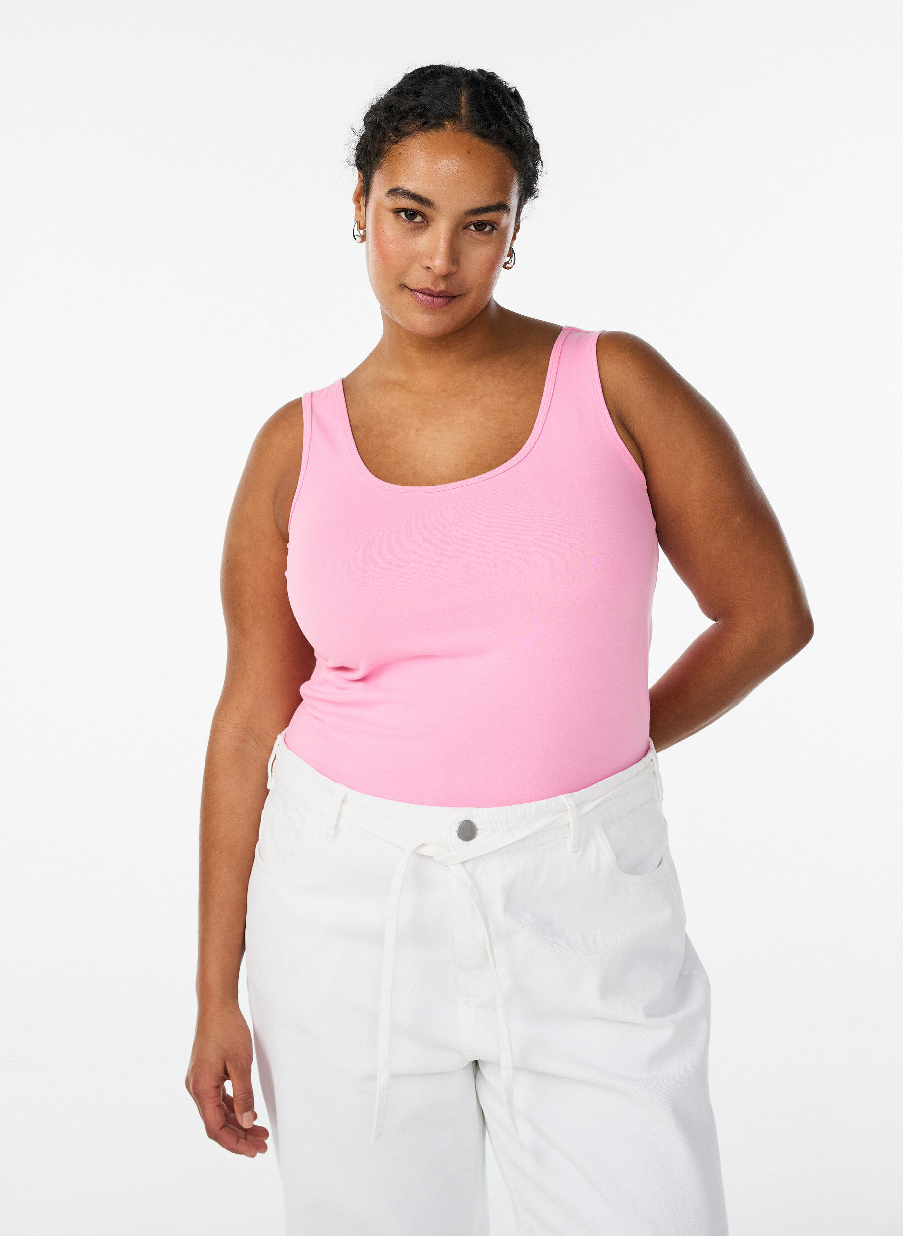 ZizziHaut Basic uni en coton, Rose, Model image number 0