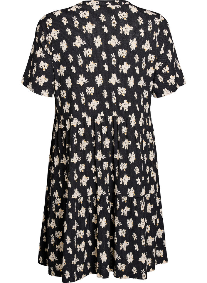 Gemustertes Kleid mit Eins&auml;tzen, Schwarz, Packshot image number 1