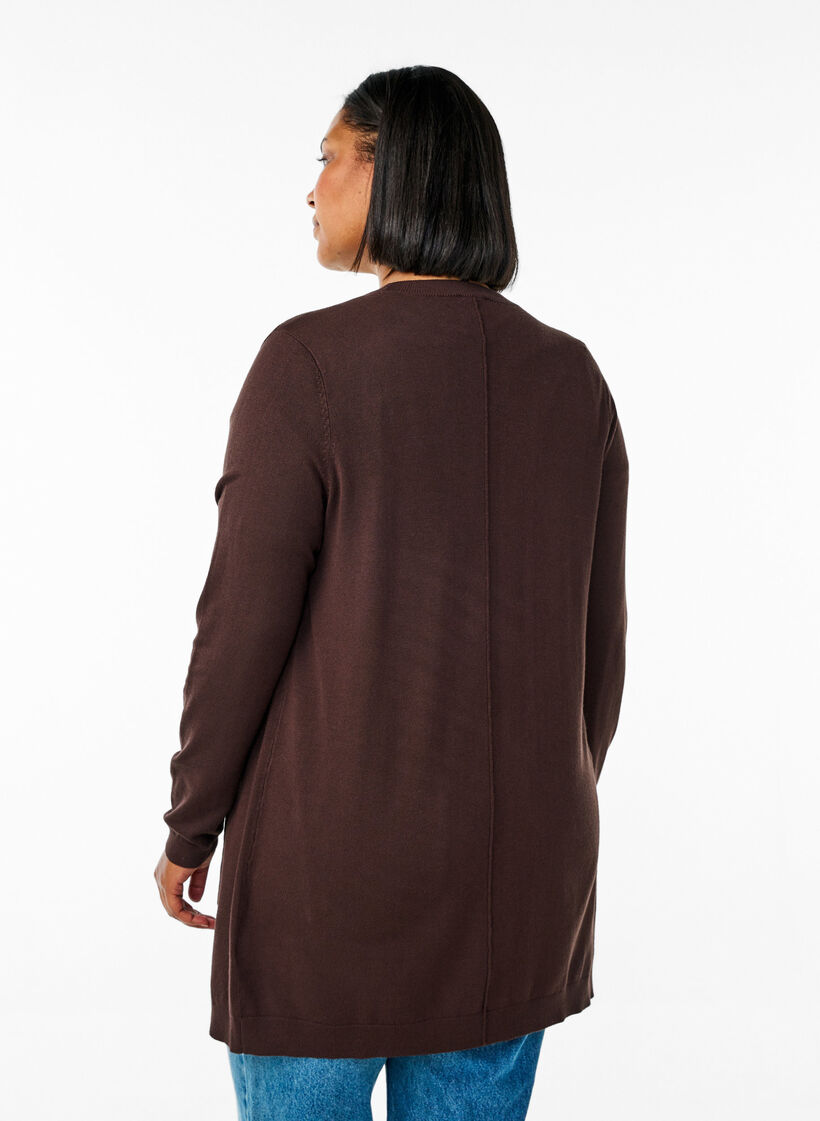 Long cardigan tricoté en mélange de viscose, Marron, Model image number 2
