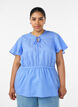 Baumwollbluse mit Bindeband und elastischer Taille, Blau, Model image number 0