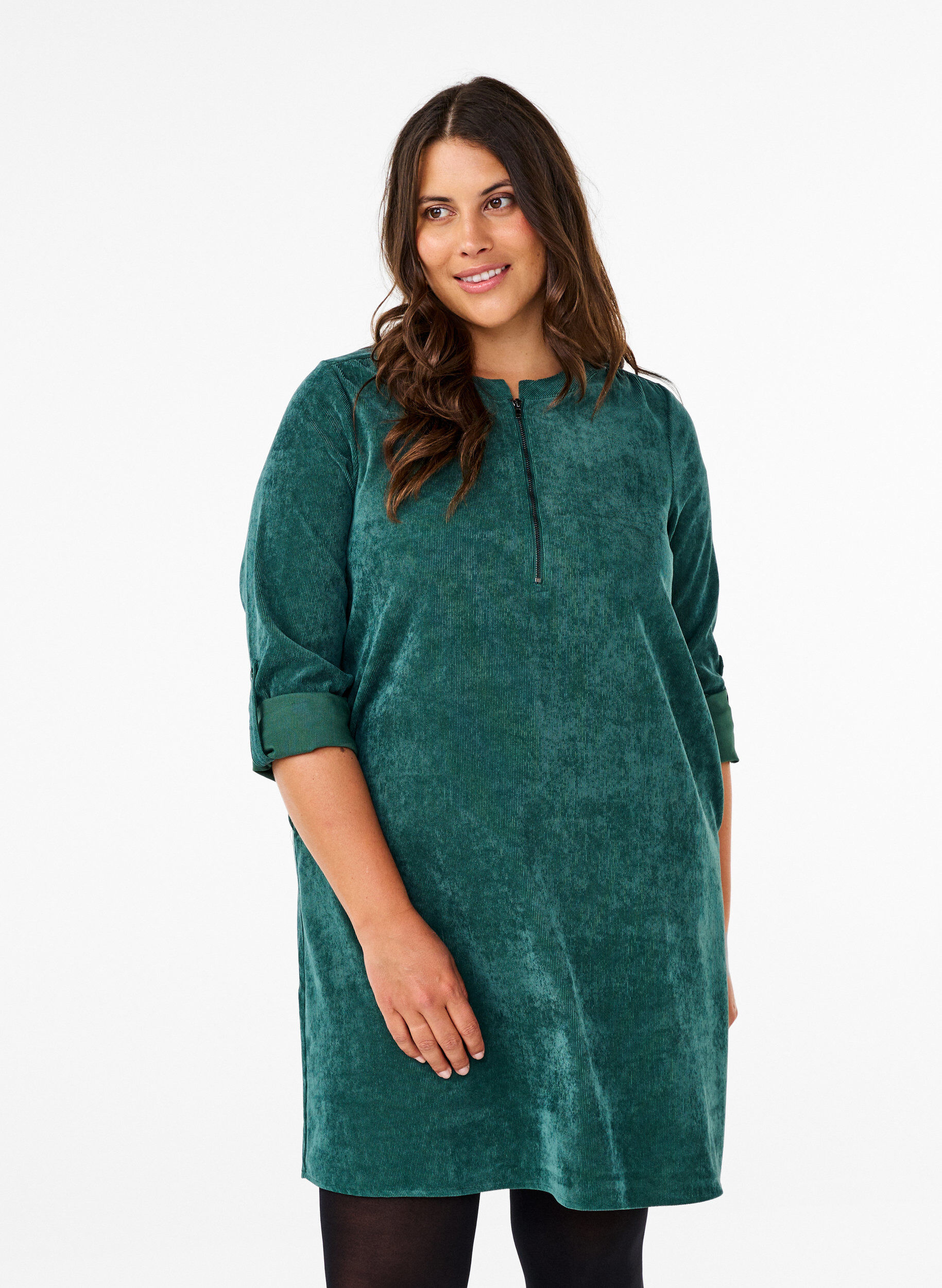 Zizzi Velvet-Kleid mit Rei&szlig;verschluss, Posy Green, Model image number 0